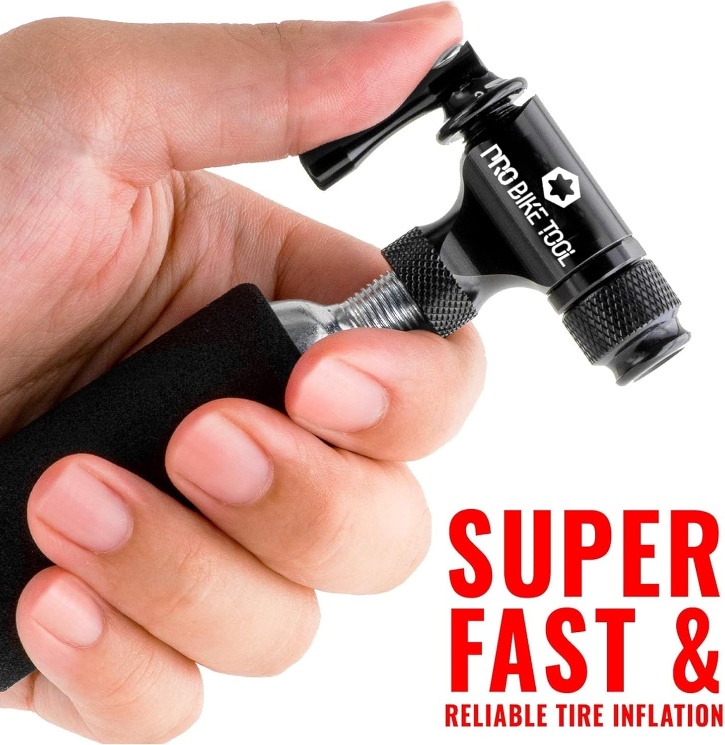 Pro Bike Tool CO2 Inflator Quick & Easy – Presta & Schrader Valve Compatible – Bicycle Tyre Pump for Road & Mountain Bikes – Insulated Sleeve – No CO2 Cartridges Included