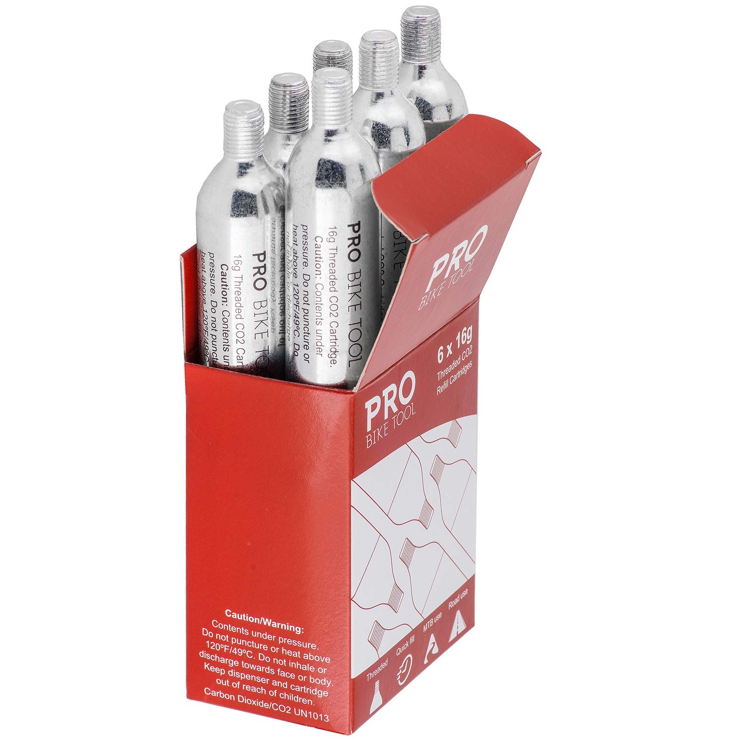 16g Threaded CO2 Cartridges, 6 Pack – for All CO2 Bike Tire Inflators with Threaded Connection – Quick Air Refill for Bicycle Tires – Cartridge for CO2 Pump – Road or MTB Bikes (16g Threaded 6 Pack)