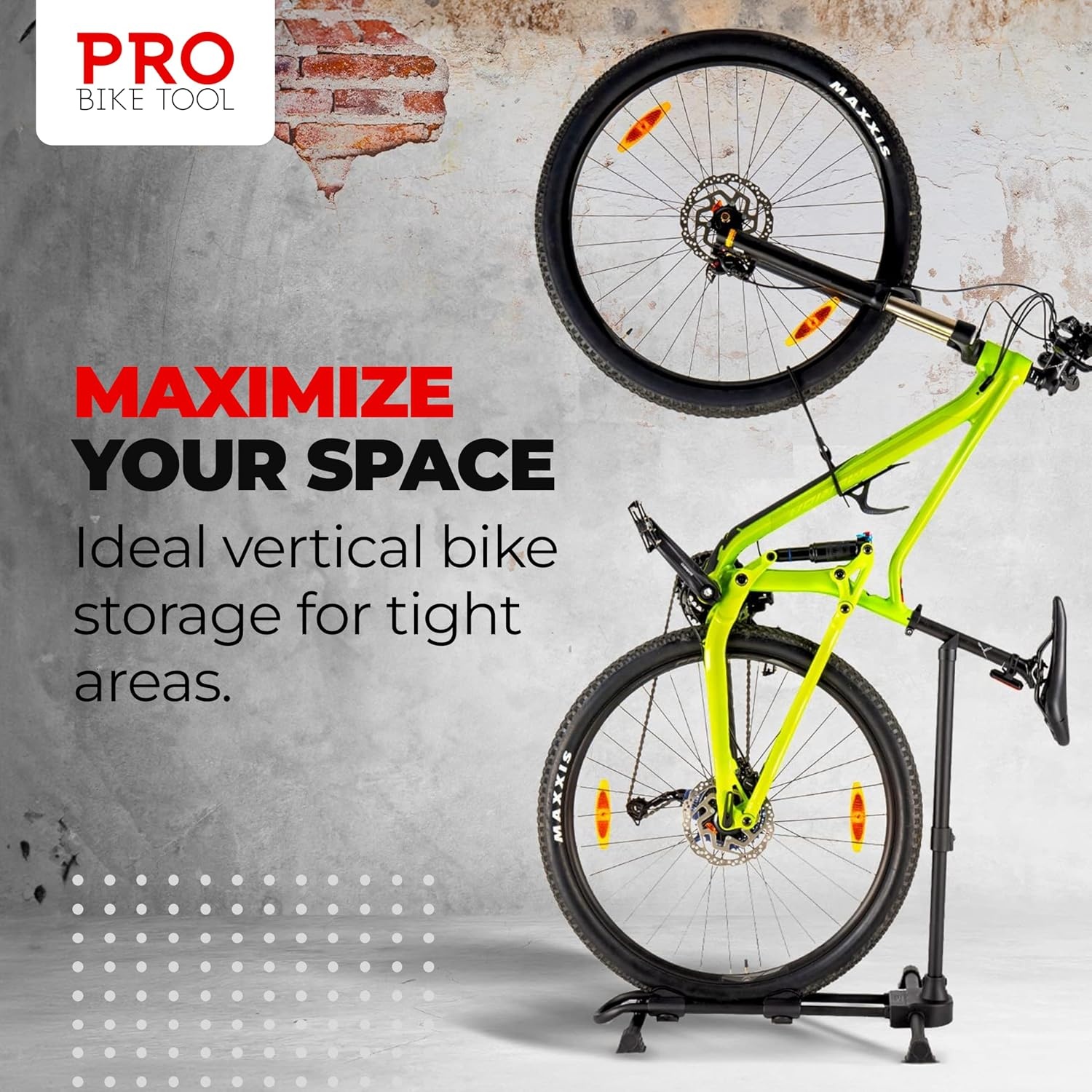 PRO BIKE TOOL Vertical Upright Bicycle Floor Stand – Freestanding Indoor Bike Storage Rack for Garage or Apartment – No Drill – Compatible with Tire Widths of up to 2.3″ and Wheel Sizes up to 29″