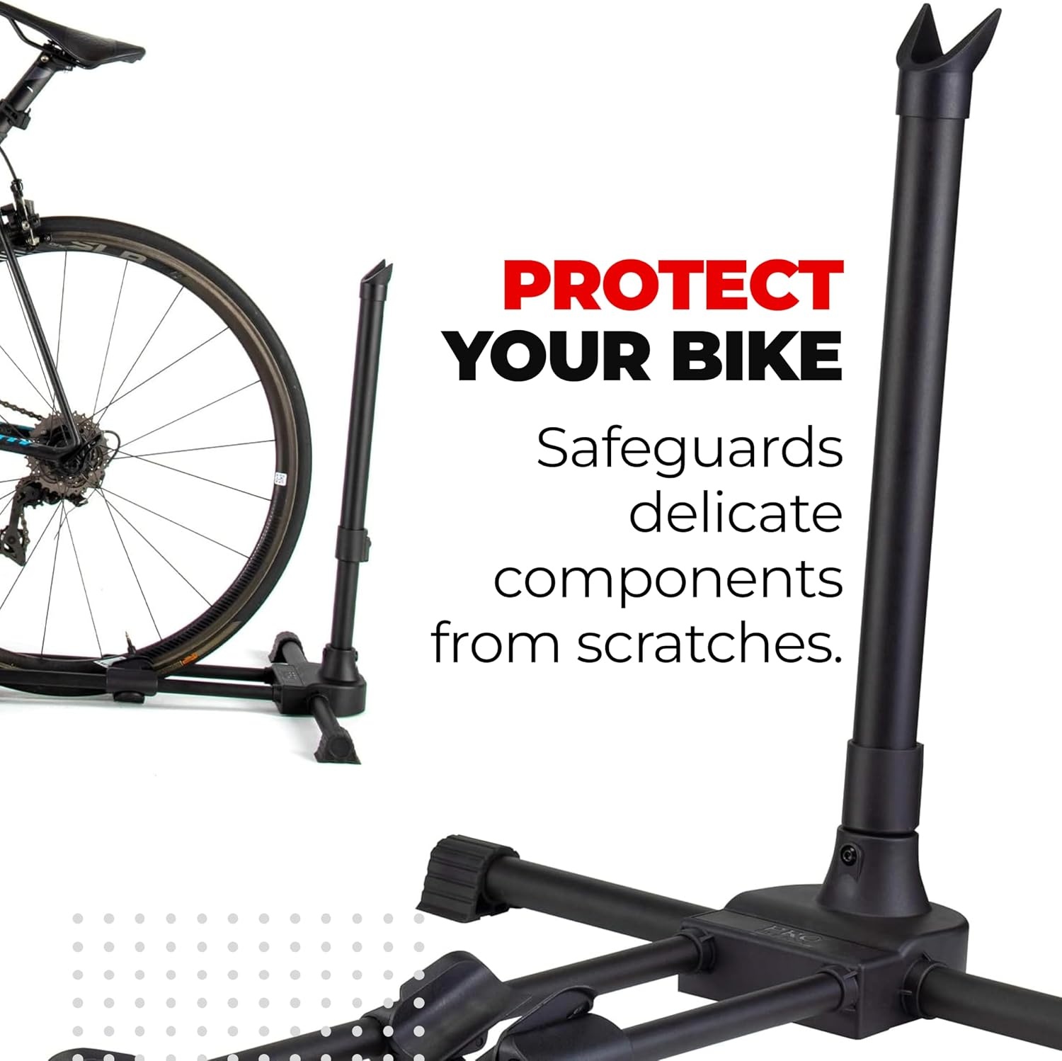 PRO BIKE TOOL Vertical Upright Bicycle Floor Stand – Freestanding Indoor Bike Storage Rack for Garage or Apartment – No Drill – Compatible with Tire Widths of up to 2.3″ and Wheel Sizes up to 29″