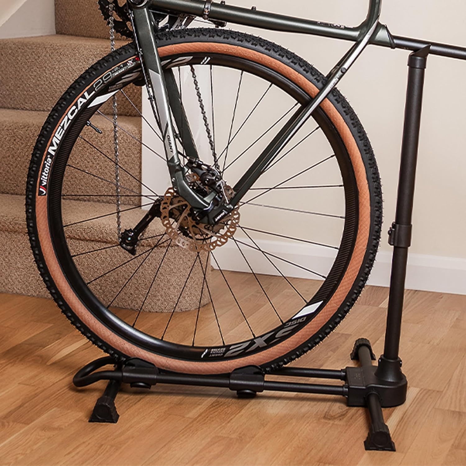PRO BIKE TOOL Vertical Upright Bicycle Floor Stand – Freestanding Indoor Bike Storage Rack for Garage or Apartment – No Drill – Compatible with Tire Widths of up to 2.3″ and Wheel Sizes up to 29″