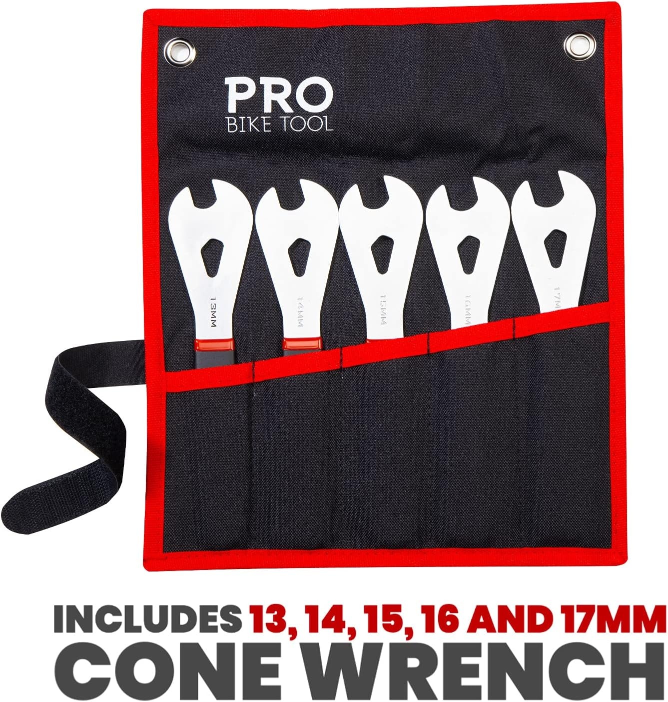 PRO BIKE TOOL Cone Wrench Set – 5 Piece Wrench Set with Storage Bag – Remove Wheel Bearings with Ease – 13, 14, 15, 16 and 17 mm Cone Wrench – High Tensile Medium Carbon Steel with Chrome Plating
