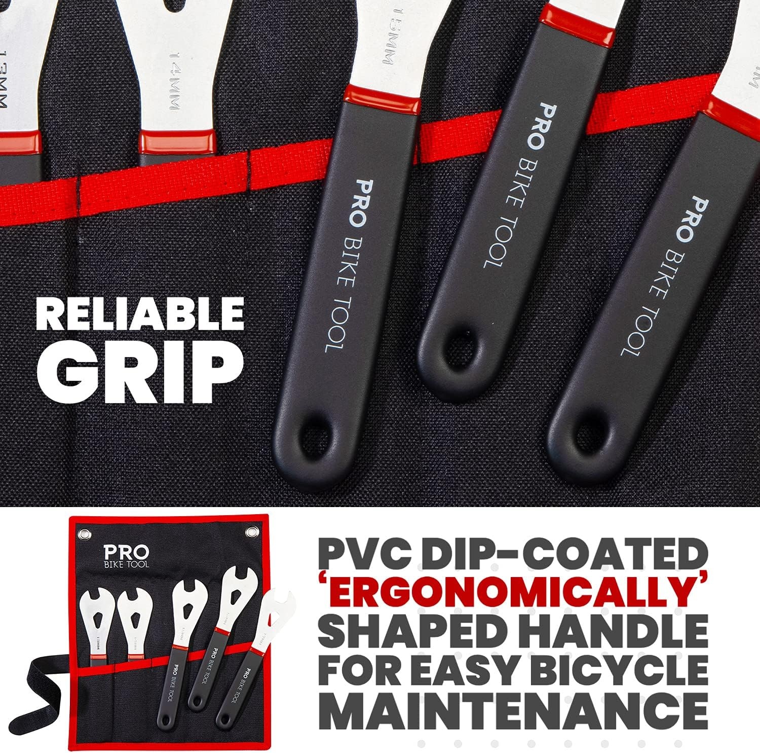 PRO BIKE TOOL Cone Wrench Set – 5 Piece Wrench Set with Storage Bag – Remove Wheel Bearings with Ease – 13, 14, 15, 16 and 17 mm Cone Wrench – High Tensile Medium Carbon Steel with Chrome Plating