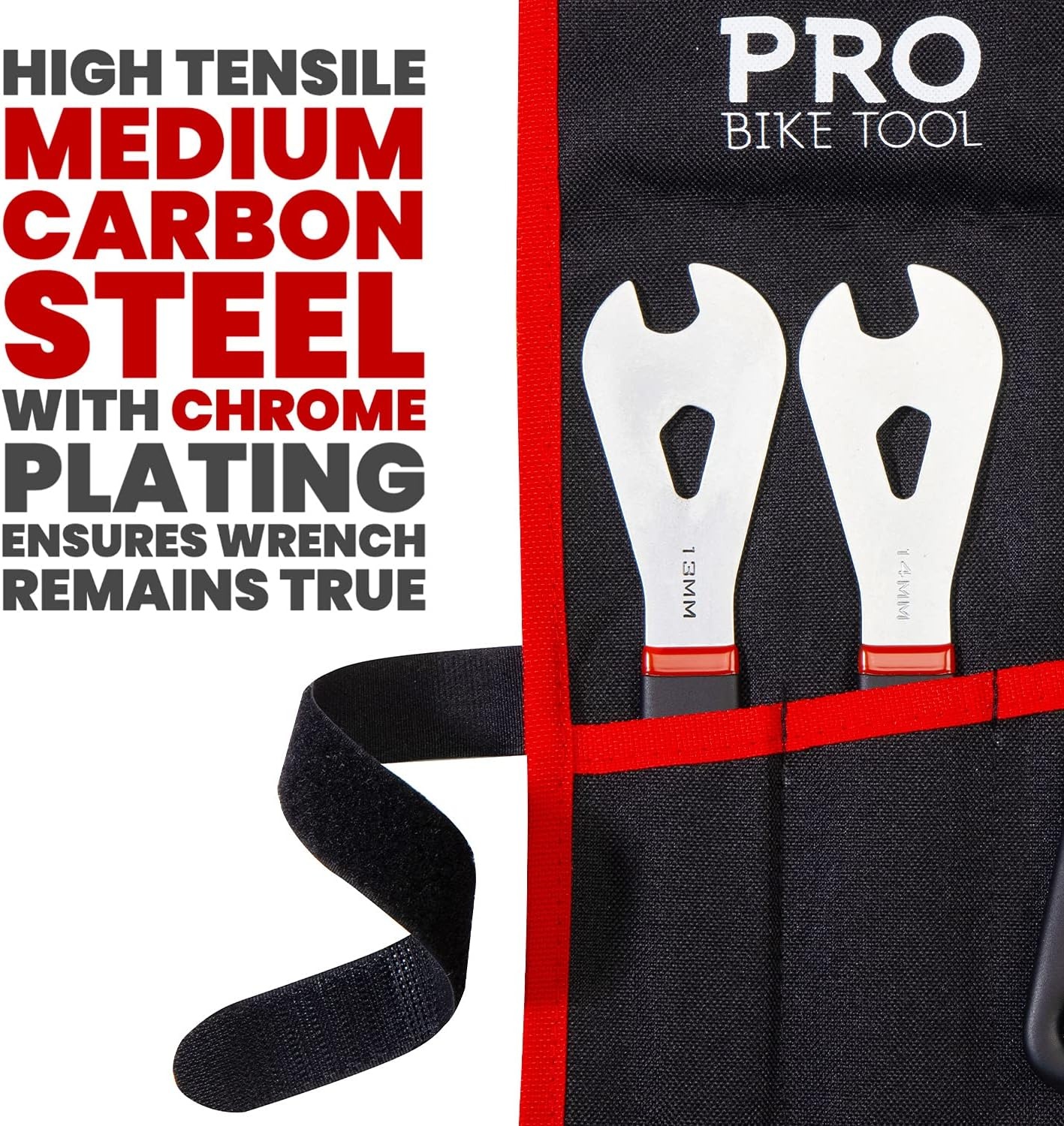 PRO BIKE TOOL Cone Wrench Set – 5 Piece Wrench Set with Storage Bag – Remove Wheel Bearings with Ease – 13, 14, 15, 16 and 17 mm Cone Wrench – High Tensile Medium Carbon Steel with Chrome Plating