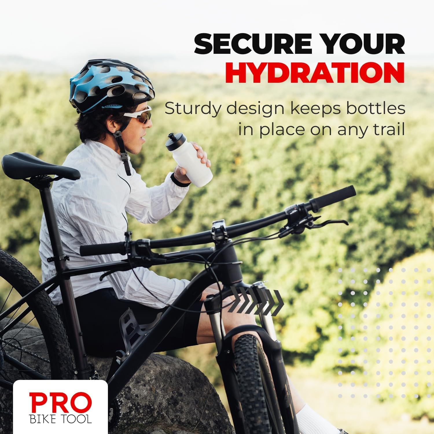 PRO BIKE TOOL Bike Water Bottle Holder – Lightweight and Strong Bicycle Cage with Secure Retention System , for Road Mountain Bikes (MTB) Universal(Matte Black)