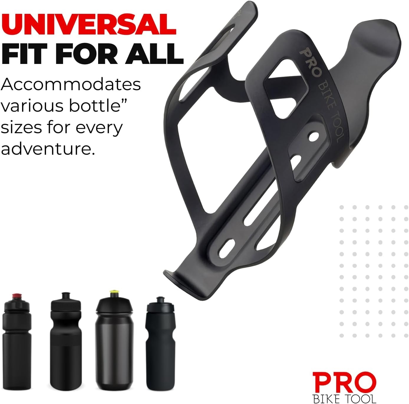 PRO BIKE TOOL Bike Water Bottle Holder – Lightweight and Strong Bicycle Cage with Secure Retention System , for Road Mountain Bikes (MTB) Universal(Matte Black)