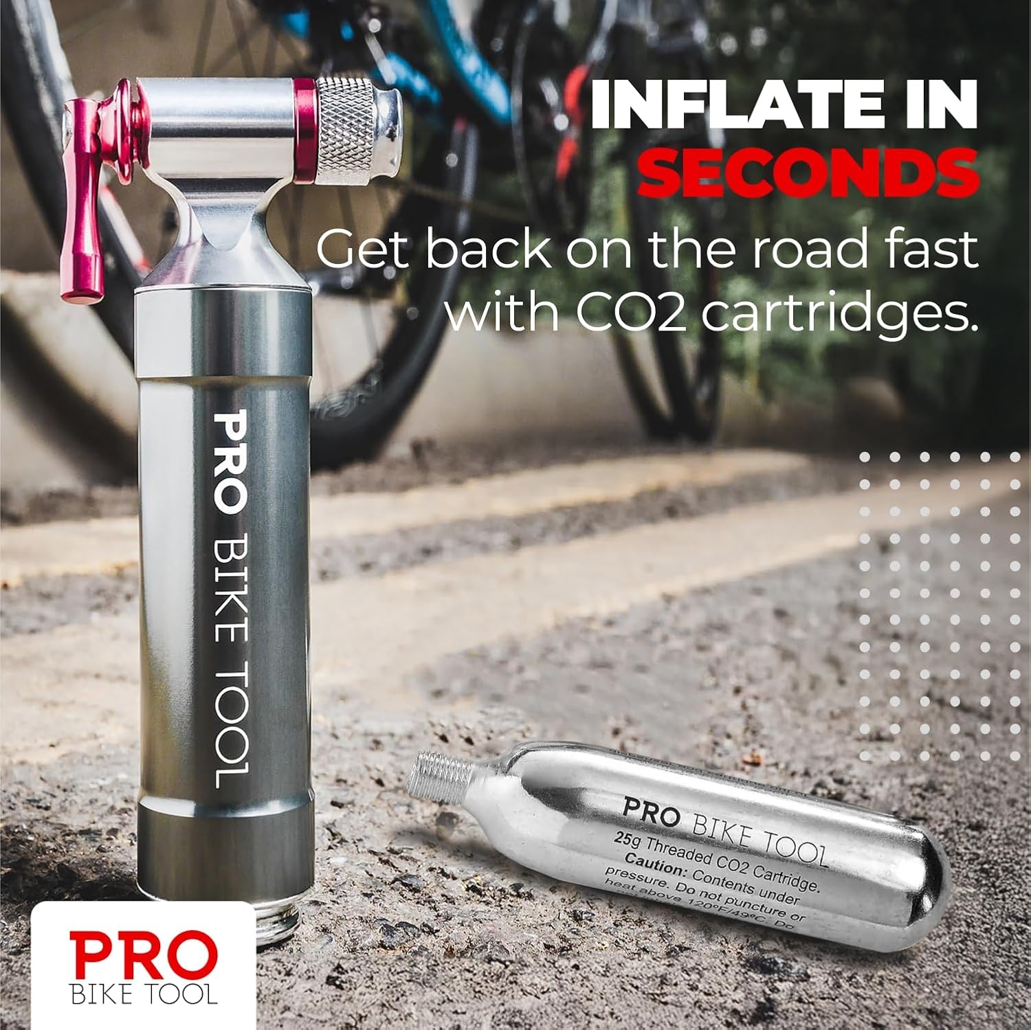 PRO BIKE TOOL CO2 Cartridges – Threaded CO2 Canisters for Bike Tires – Quick Inflation for Road, MTB, Cyclocross, Gravel, Hybrid Bikes – Portable, Durable, Essential for On-The-Go Repairs(25g)
