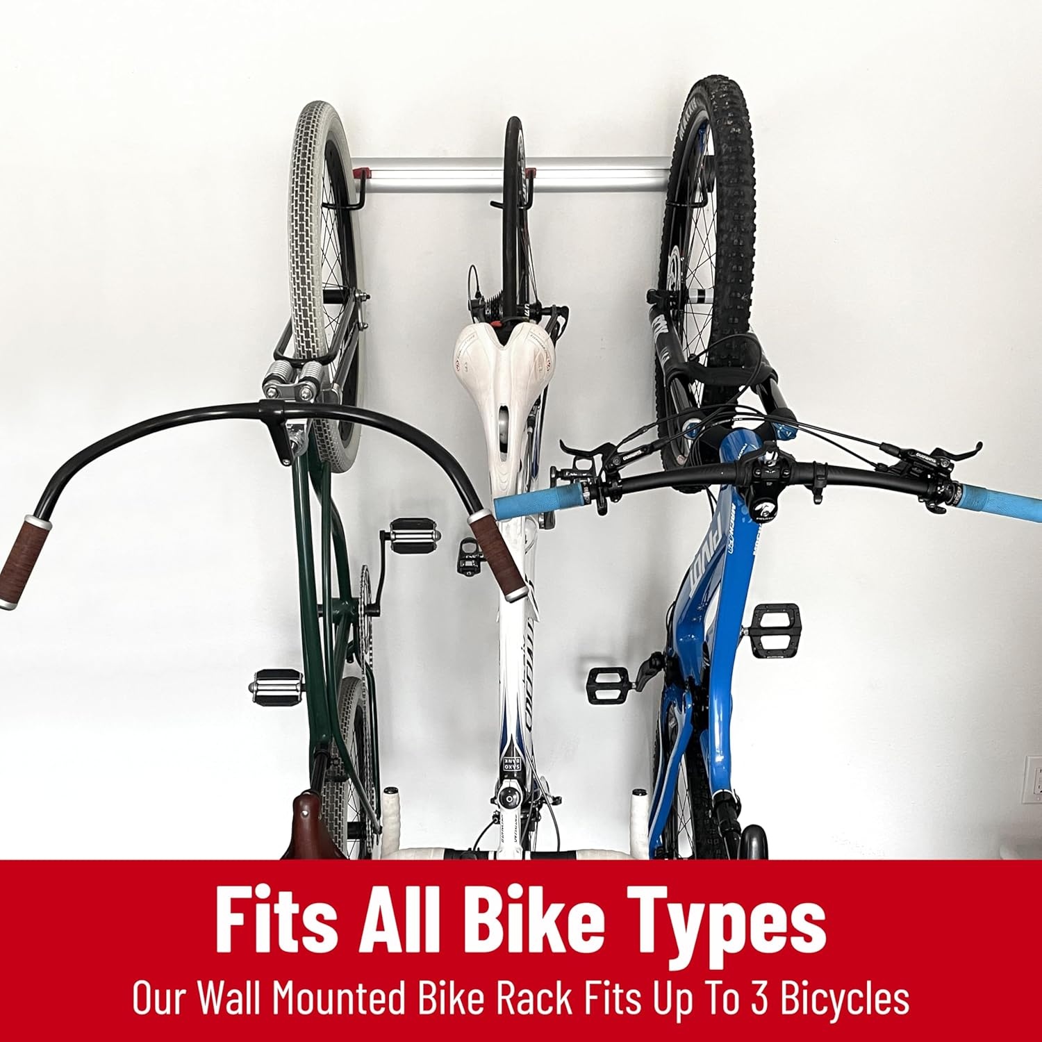 PRO BIKE TOOL Wall Rack for 3 Bikes – Adjustable Indoor Bicycle Storage Mount for Garage or Home – Vertical Cycling Hanger – Secure Hook – Holder for Road or Mountain Bicycles (3 Bike Wall Rack)(3 Bike Wall Rack)