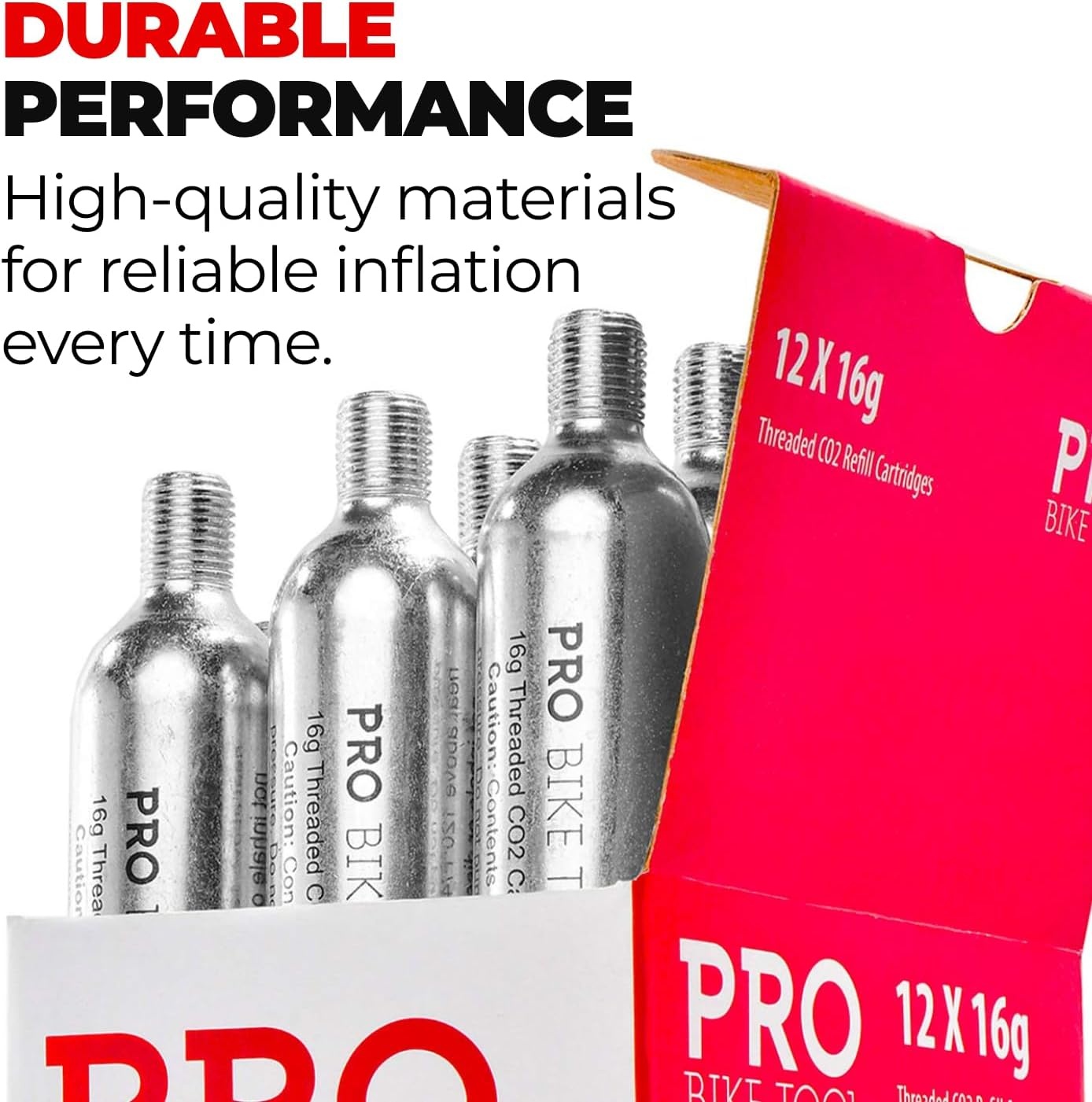 PRO BIKE TOOL CO2 Cartridges – Threaded CO2 Canisters for Bike Tires – Quick Inflation for Road, MTB, Cyclocross, Gravel, Hybrid Bikes – Portable, Durable, Essential for On-The-Go Repairs(16g)