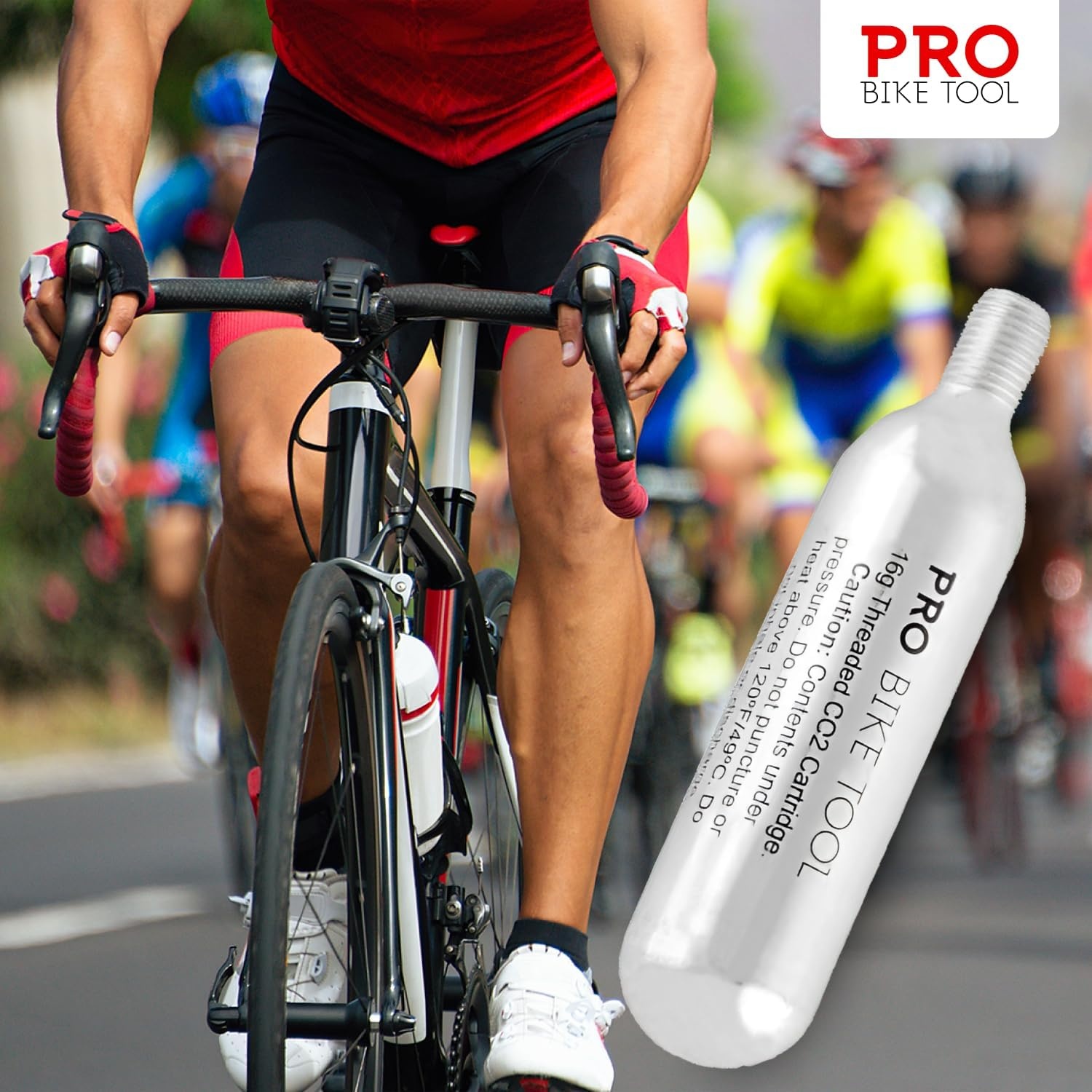 PRO BIKE TOOL CO2 Cartridges – Threaded CO2 Canisters for Bike Tires – Quick Inflation for Road, MTB, Cyclocross, Gravel, Hybrid Bikes – Portable, Durable, Essential for On-The-Go Repairs(16g)