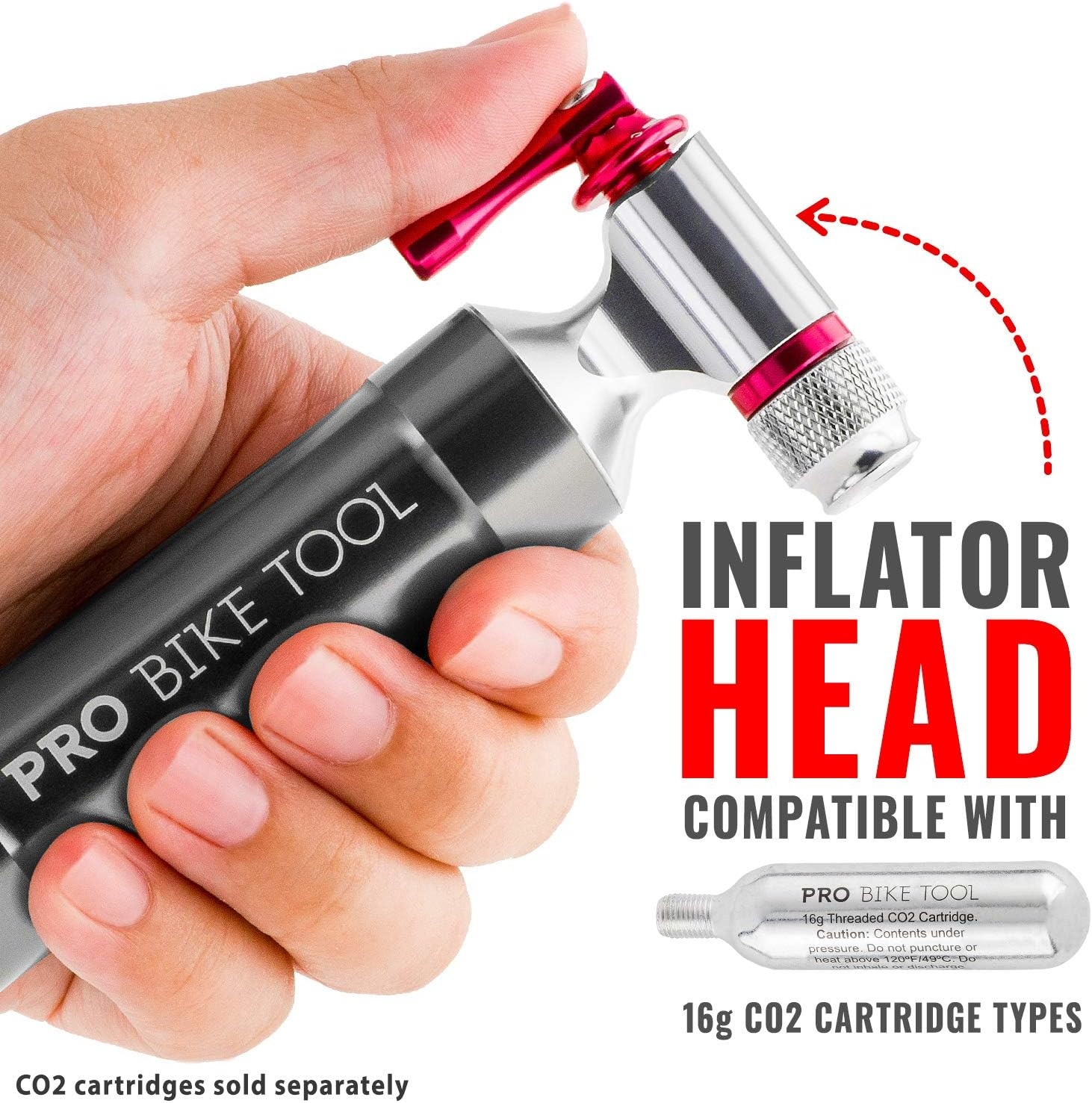 Pro Bike Tool CO2 Inflator with Cartridge Storage Canister Quick, Easy and Safe – for Presta and Schrader – Bicycle Tire Pump for Road and Mountain Bikes