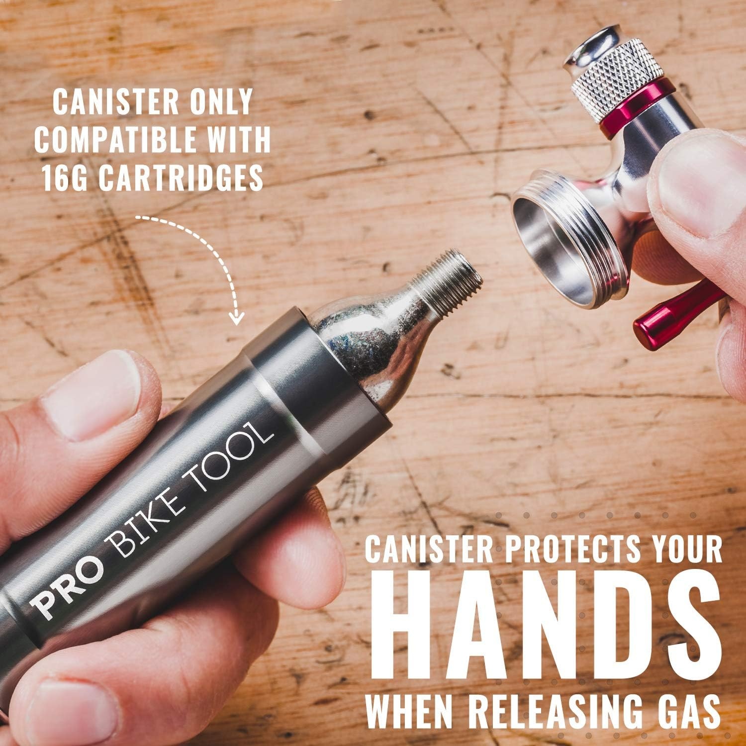 Pro Bike Tool CO2 Inflator with Cartridge Storage Canister Quick, Easy and Safe – for Presta and Schrader – Bicycle Tire Pump for Road and Mountain Bikes