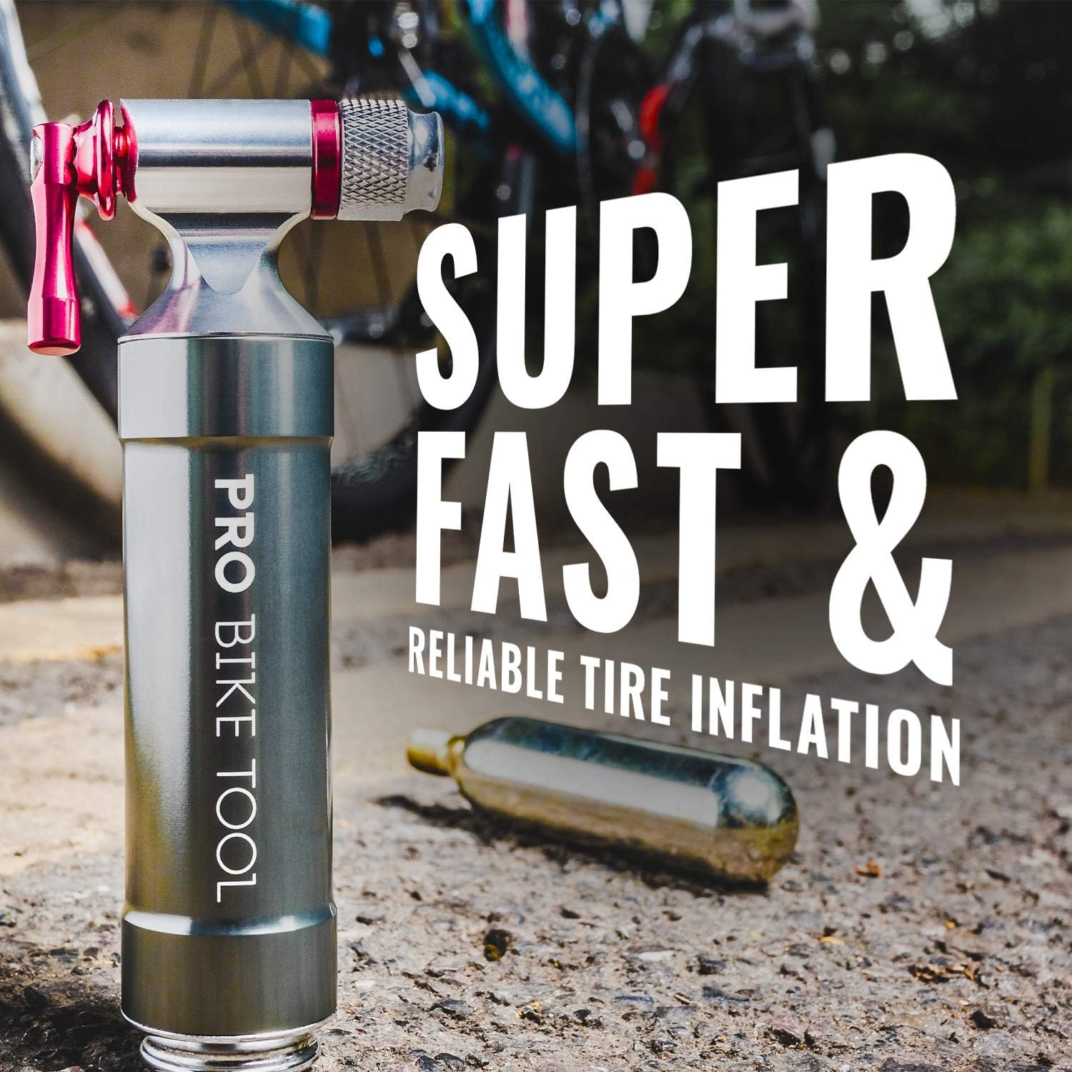 Pro Bike Tool CO2 Inflator with Cartridge Storage Canister Quick, Easy and Safe – for Presta and Schrader – Bicycle Tire Pump for Road and Mountain Bikes
