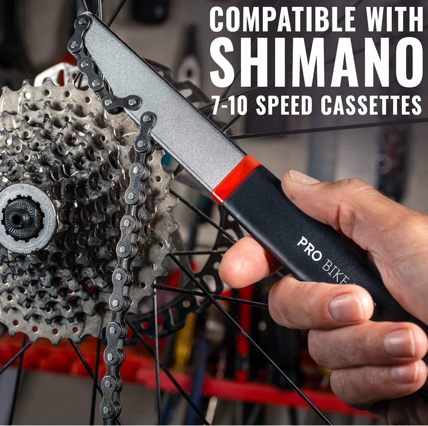 PRO BIKE TOOL Chain Whip for Shimano 7 to 10 Speed ​​Cassette Bicycle – Holds Sprocket for Ring Removal – Chain Whip – Cassette Remover