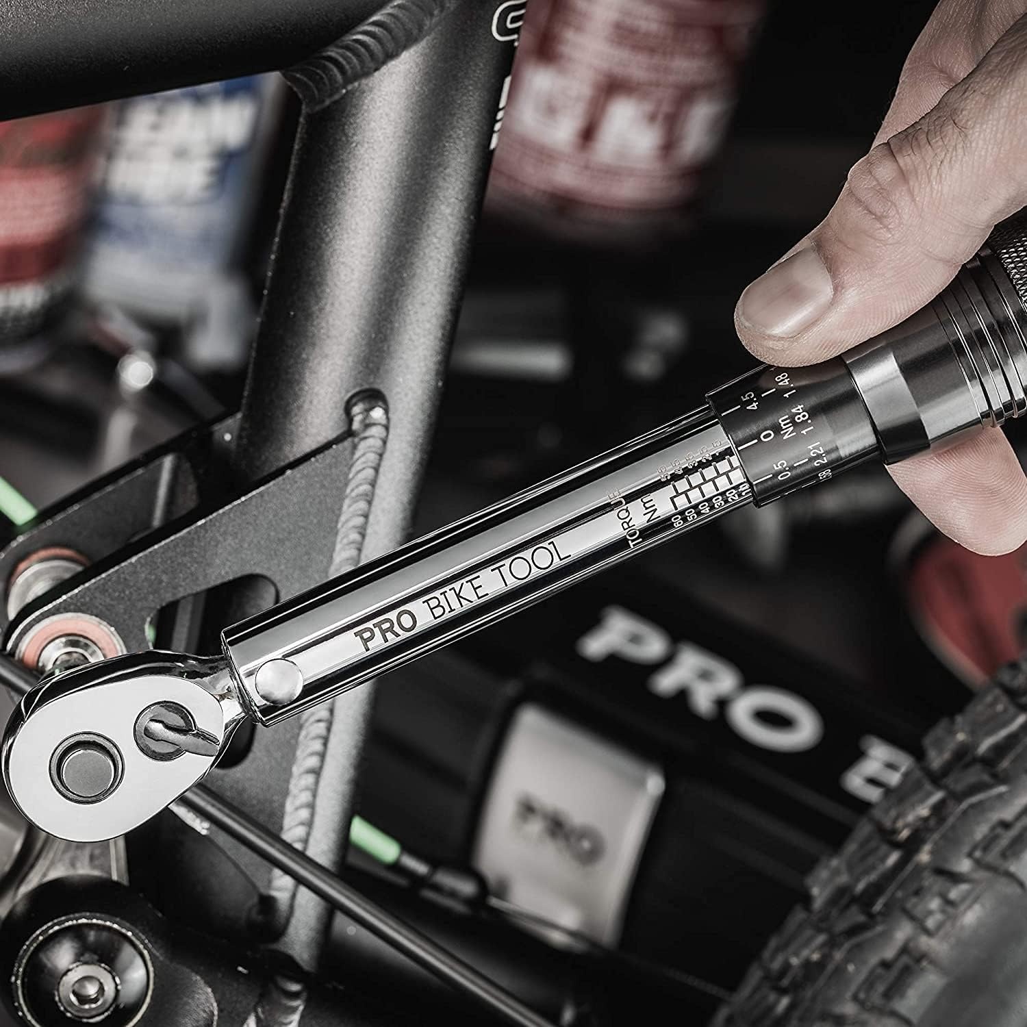 PRO BIKE TOOL 3/8 Inch Drive Click Torque Wrench Set, 10 to 60 Nm – Bicycle Maintenance Kit for Road & Mountain Bikes – Motorcycle Multitool – 1/2″ & 1/4″ Adapters, Extension Bar and Storage Box