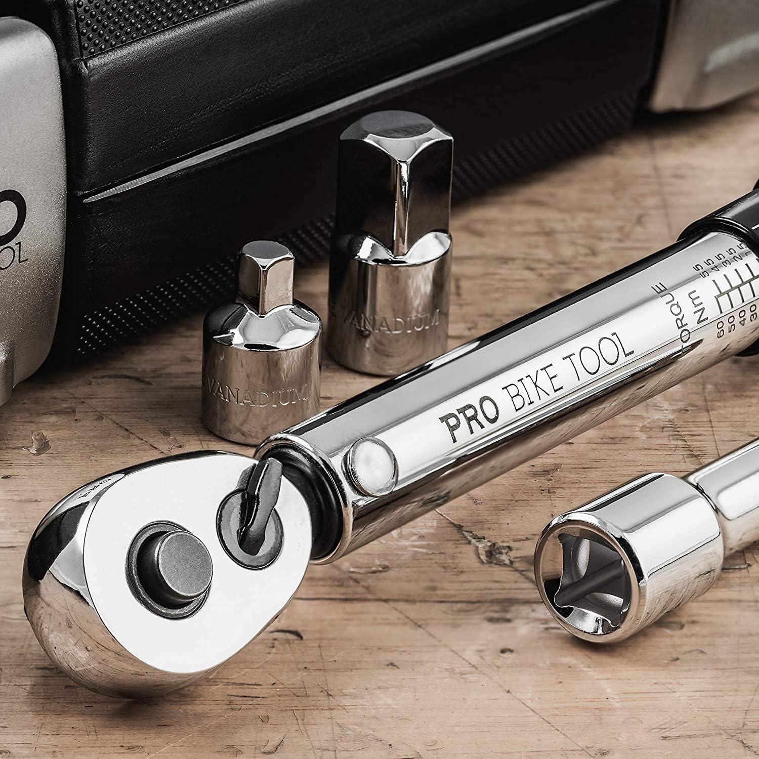 PRO BIKE TOOL 3/8 Inch Drive Click Torque Wrench Set, 10 to 60 Nm – Bicycle Maintenance Kit for Road & Mountain Bikes – Motorcycle Multitool – 1/2″ & 1/4″ Adapters, Extension Bar and Storage Box