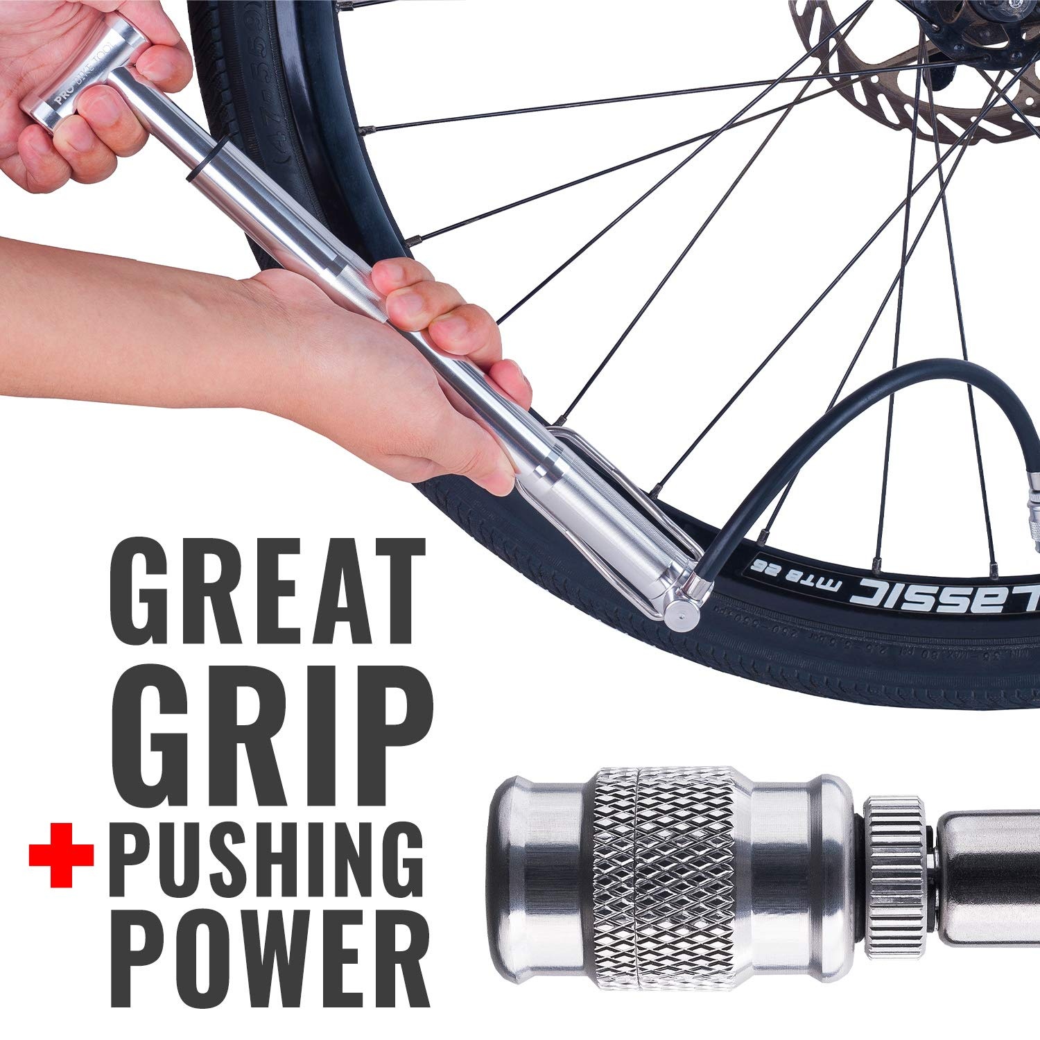 Mini Floor Bike Pump, Super Fast Tire Inflation, Secure Presta and Schrader Valve Connection. High Pressure Bicycle Pump with Stabilizing Foot Peg for Road, Mountain, Touring, Hybrid and Fat Tires