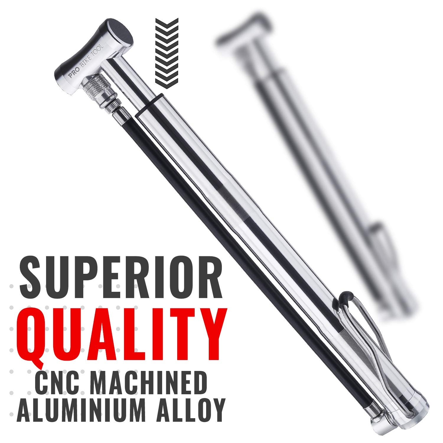 Mini Floor Bike Pump, Super Fast Tire Inflation, Secure Presta and Schrader Valve Connection. High Pressure Bicycle Pump with Stabilizing Foot Peg for Road, Mountain, Touring, Hybrid and Fat Tires