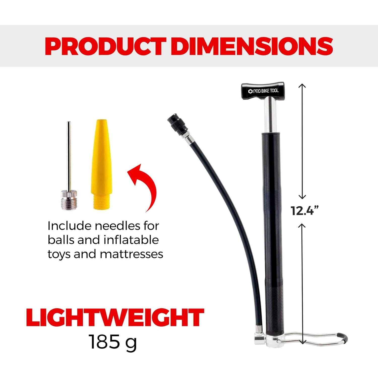 PRO BIKE TOOL Mini Floor Bicycle Pump – Super Fast Tire Inflation – Secure Presta and Schrader Valve Connection – High Pressure Bicycle Pump with Stabilizing Foot Peg for Road and Mountain Bikes