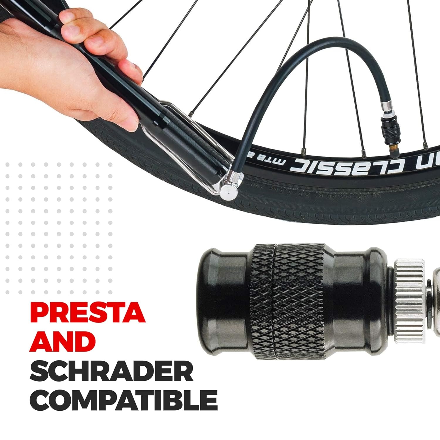 PRO BIKE TOOL Mini Floor Bicycle Pump – Super Fast Tire Inflation – Secure Presta and Schrader Valve Connection – High Pressure Bicycle Pump with Stabilizing Foot Peg for Road and Mountain Bikes