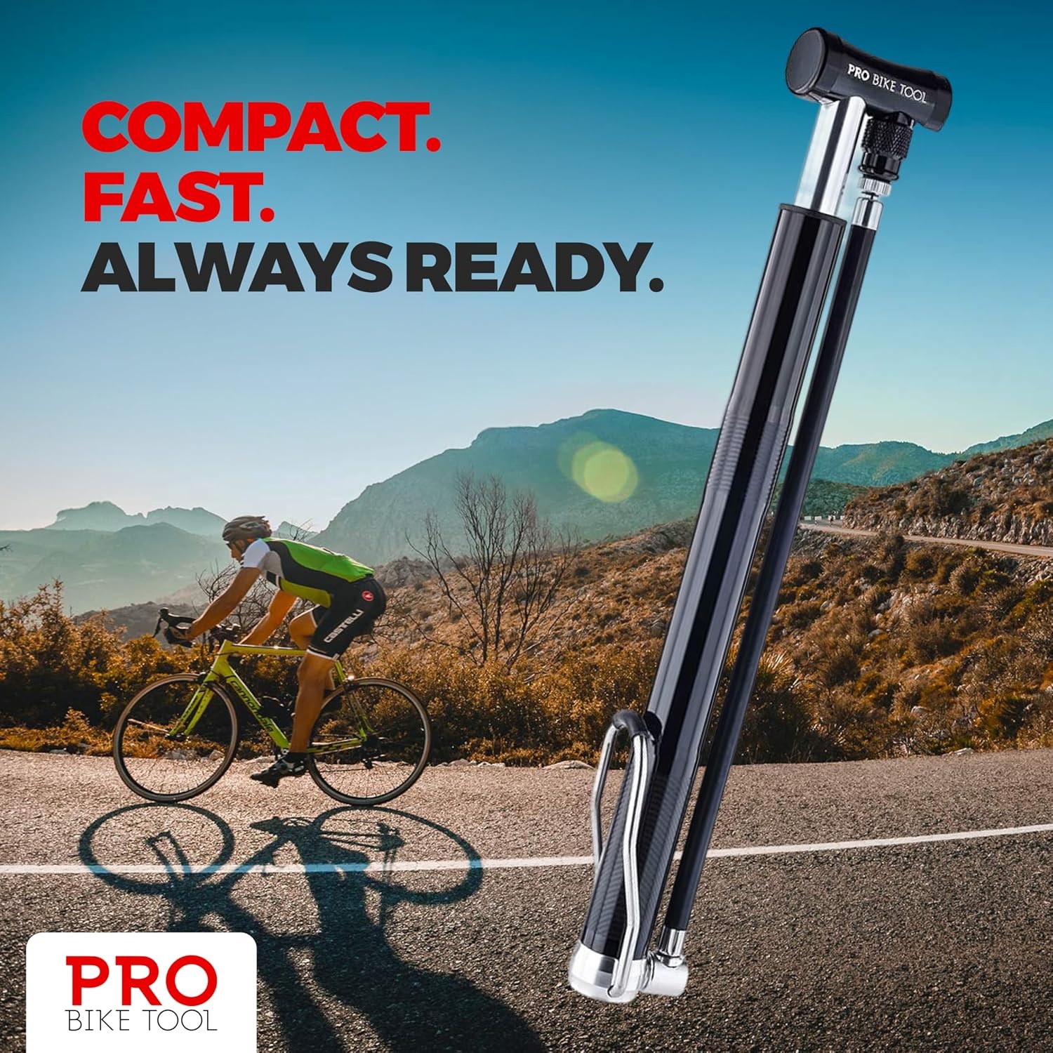 PRO BIKE TOOL Mini Floor Bicycle Pump – Super Fast Tire Inflation – Secure Presta and Schrader Valve Connection – High Pressure Bicycle Pump with Stabilizing Foot Peg for Road and Mountain Bikes