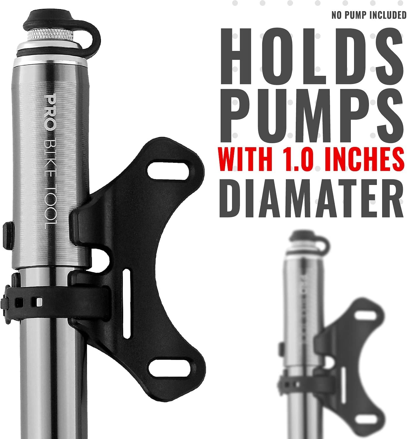 PRO BIKE TOOL Bicycle Pump Holder | Lightweight and Strong – Bicycle Frame Mounted Black Compatible Bracket Clip – Perfect for Road and Mountain Bikes