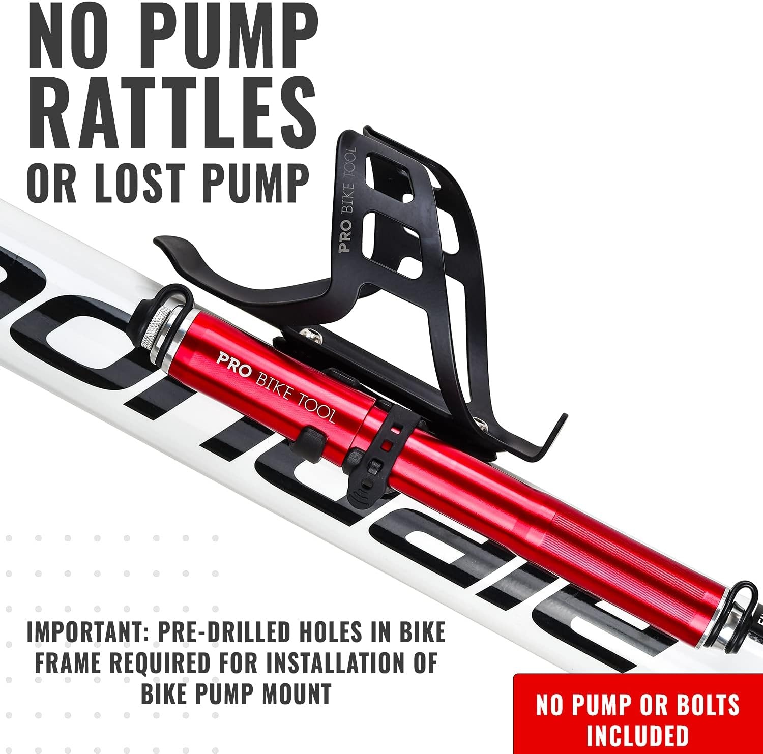 PRO BIKE TOOL Bicycle Pump Holder | Lightweight and Strong – Bicycle Frame Mounted Black Compatible Bracket Clip – Perfect for Road and Mountain Bikes