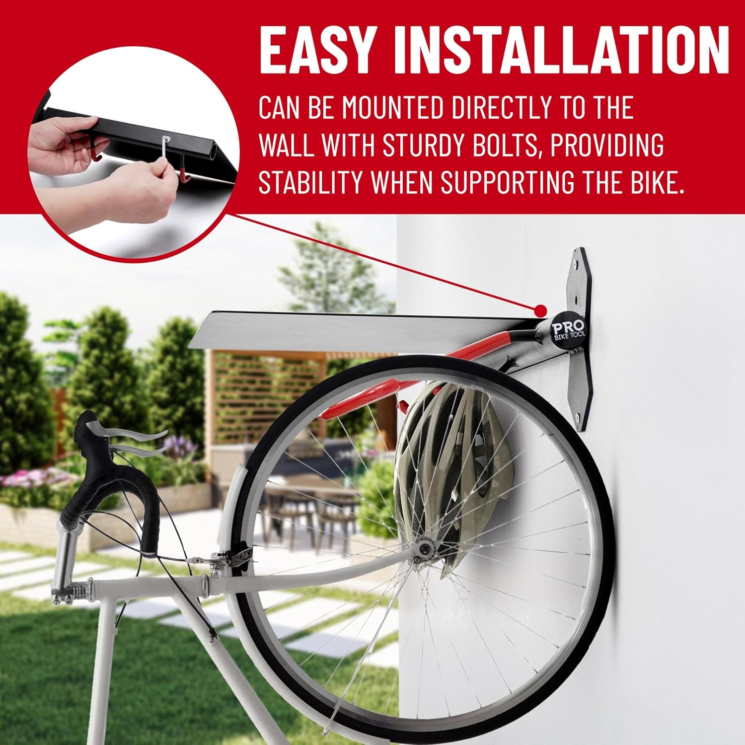 PRO BIKE TOOL Bike Wall Mount with Storage Shelf – Vertical Bike Rack Wall Mount for Garage, Indoor Bicycle Storage Hanger, Space Saving Bike Holder for Road, Mountain & Hybrid Bikes