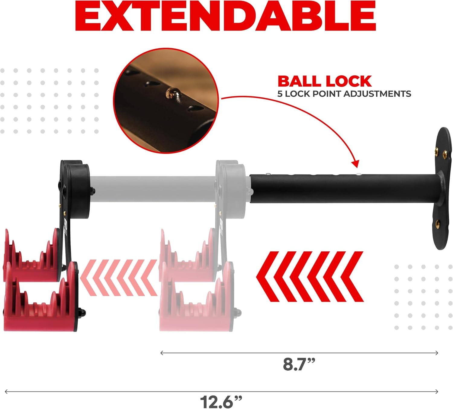 PRO BIKE TOOL Bike Rack for Garage Wall Mount – Horizontal Bike Storage | Fits Road, Mountain & Hybrid Bikes, Adjustable Arms, Rubber Cradles, Space-Saving Design(Red)
