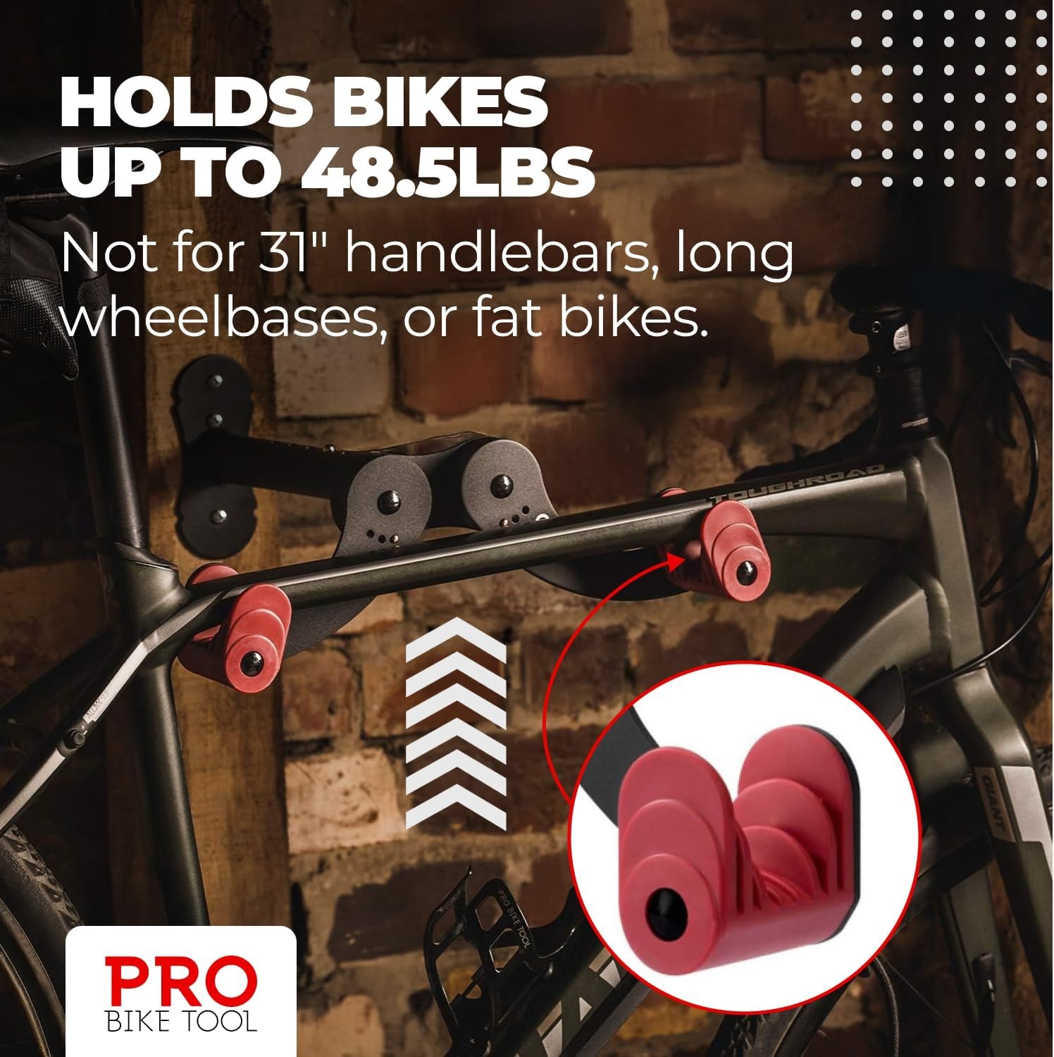 PRO BIKE TOOL Bike Rack for Garage Wall Mount – Horizontal Bike Storage | Fits Road, Mountain & Hybrid Bikes, Adjustable Arms, Rubber Cradles, Space-Saving Design(Red)