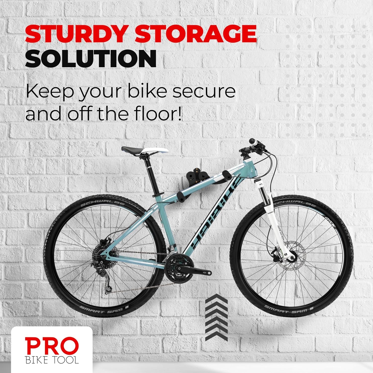 PRO BIKE TOOL Bike Rack for Garage Wall Mount – Horizontal Bike Storage | Fits Road, Mountain & Hybrid Bikes, Adjustable Arms, Rubber Cradles, Space-Saving Design(Black)