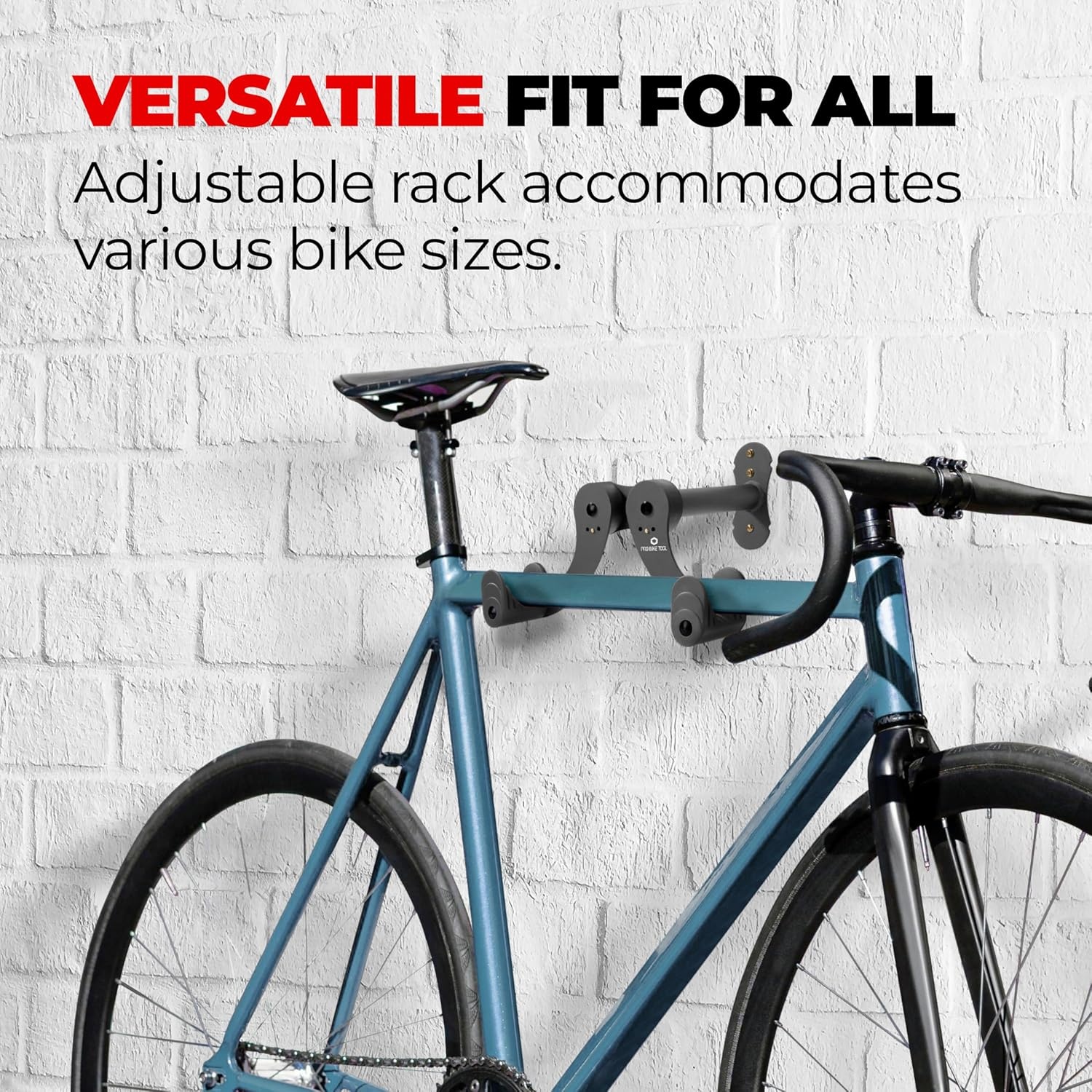PRO BIKE TOOL Bike Rack for Garage Wall Mount – Horizontal Bike Storage | Fits Road, Mountain & Hybrid Bikes, Adjustable Arms, Rubber Cradles, Space-Saving Design(Black)