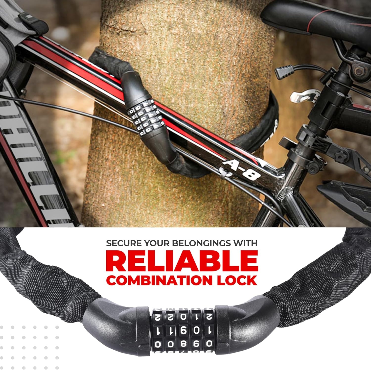 PRO BIKE TOOL Bike Lock – Heavy Duty Anti Theft Bike Chain Lock & Bicycle Cable Lock, 35.4″ 5-Digit Combination Lock, Keyless Security Lock for Road, Mountain, Electric & BMX Bikes(Combination Lock)