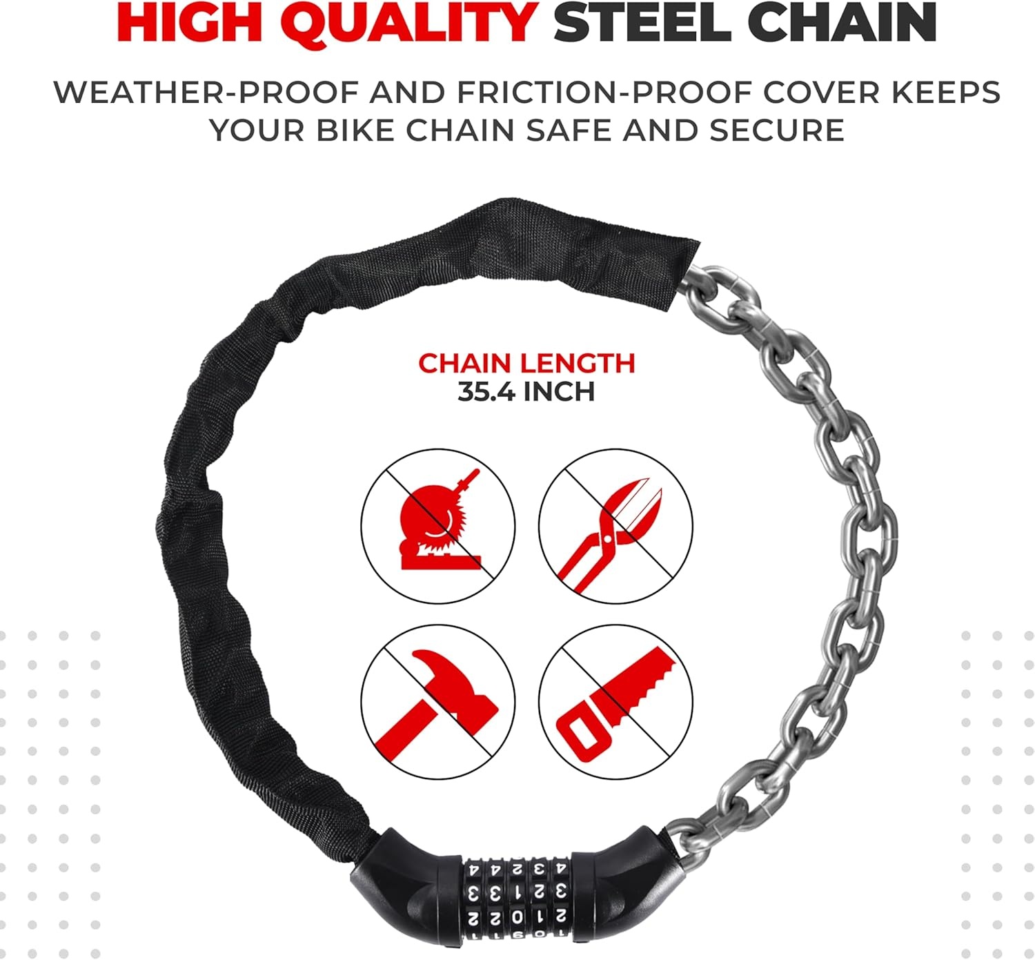 PRO BIKE TOOL Bike Lock – Heavy Duty Anti Theft Bike Chain Lock & Bicycle Cable Lock, 35.4″ 5-Digit Combination Lock, Keyless Security Lock for Road, Mountain, Electric & BMX Bikes(Combination Lock)