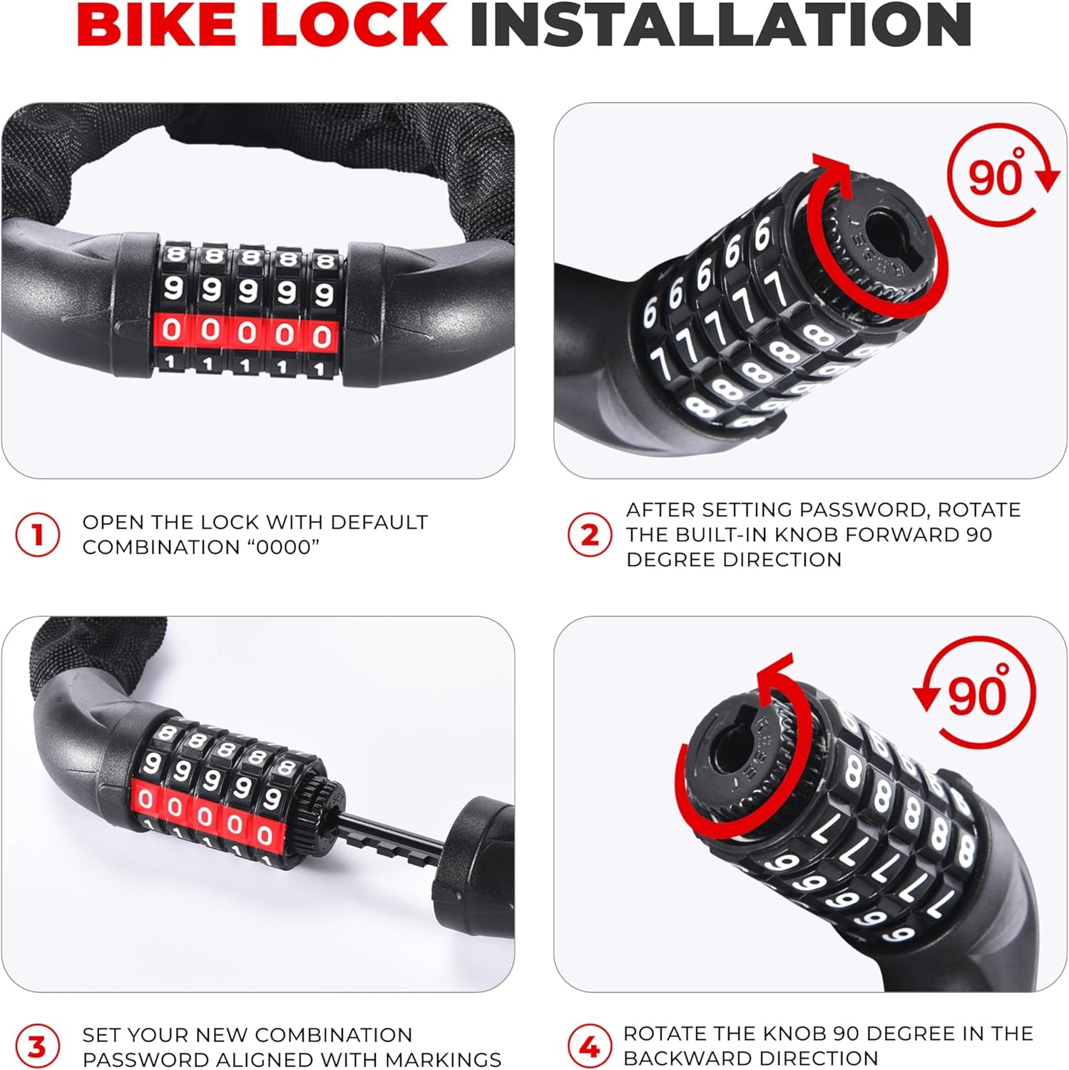 PRO BIKE TOOL Bike Lock – Heavy Duty Anti Theft Bike Chain Lock & Bicycle Cable Lock, 35.4″ 5-Digit Combination Lock, Keyless Security Lock for Road, Mountain, Electric & BMX Bikes(Combination Lock)