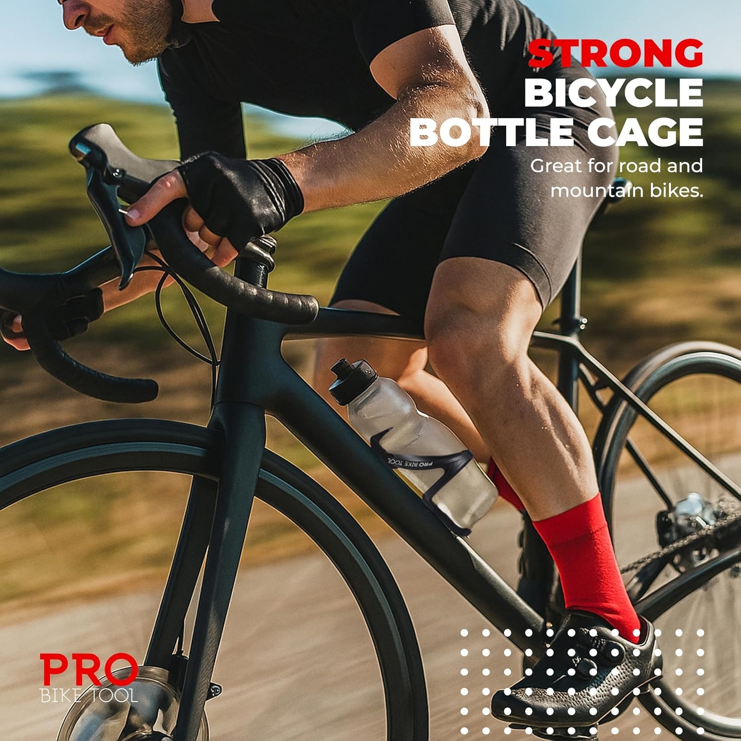 PRO BIKE TOOL Carbon Composite Water Bottle Cage – Lightweight Bike Bottle Holder for Road and Mountain Bikes – Fits 20-33oz Bottles, Easy Installation, High Collar Design – Black, 6.1 x 2.9 in