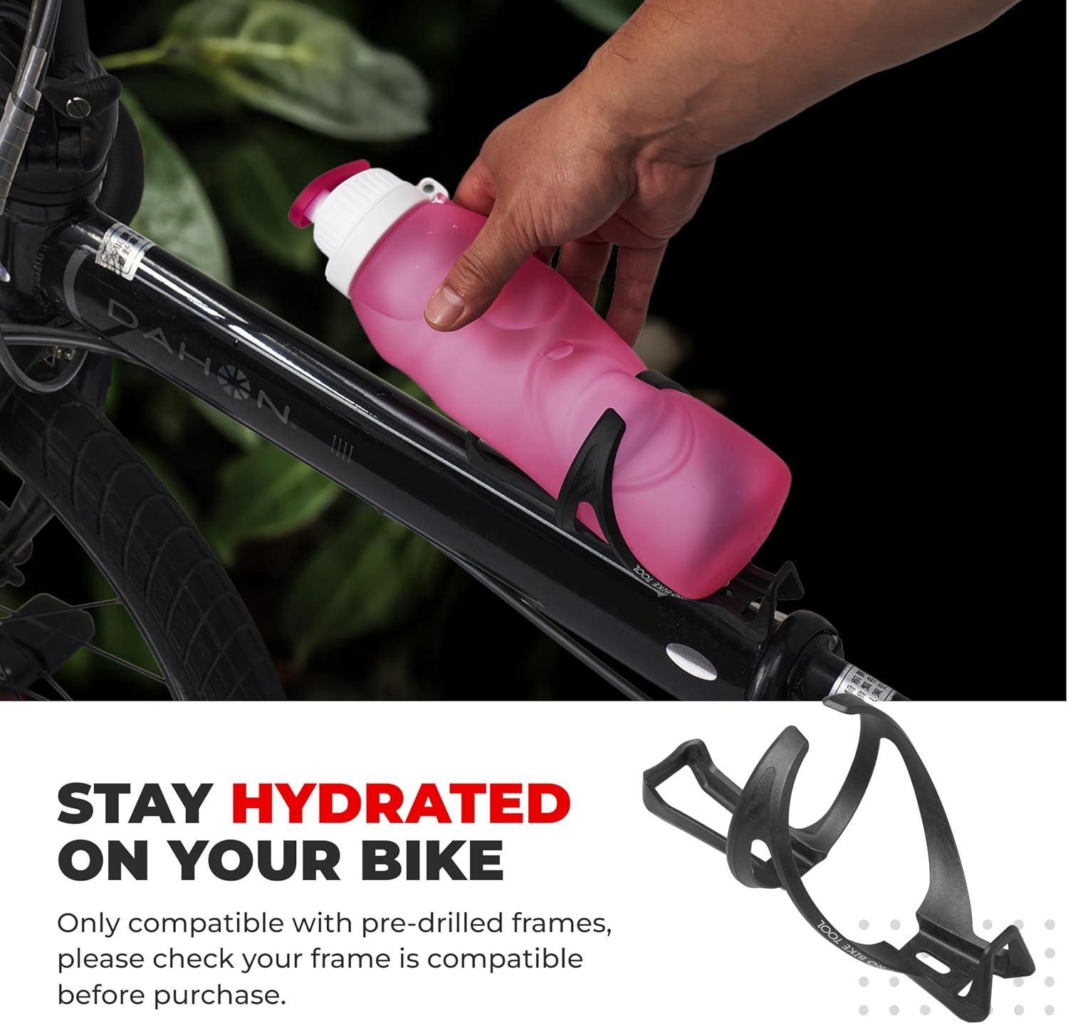 PRO BIKE TOOL Carbon Composite Water Bottle Cage – Lightweight Bike Bottle Holder for Road and Mountain Bikes – Fits 20-33oz Bottles, Easy Installation, High Collar Design – Black, 6.1 x 2.9 in