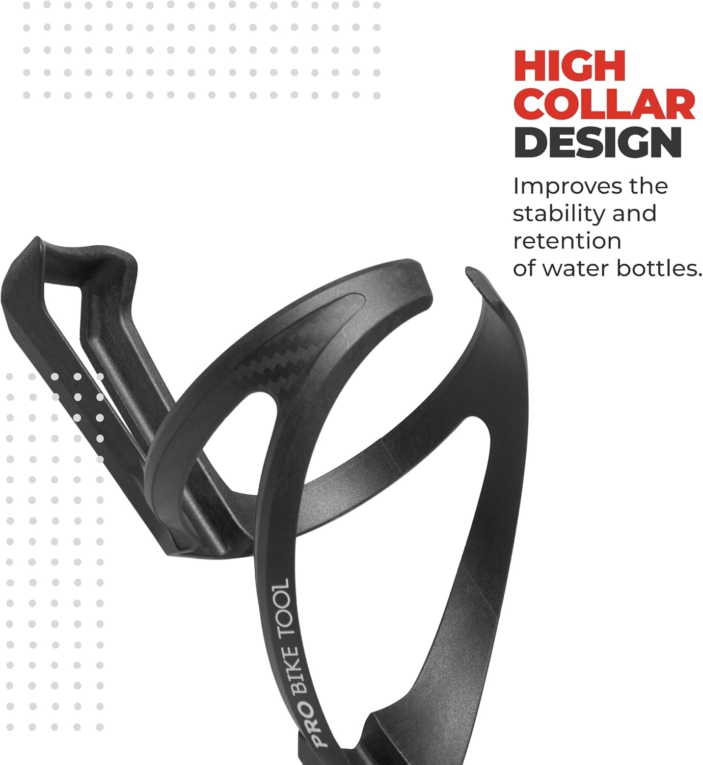 PRO BIKE TOOL Carbon Composite Water Bottle Cage – Lightweight Bike Bottle Holder for Road and Mountain Bikes – Fits 20-33oz Bottles, Easy Installation, High Collar Design – Black, 6.1 x 2.9 in