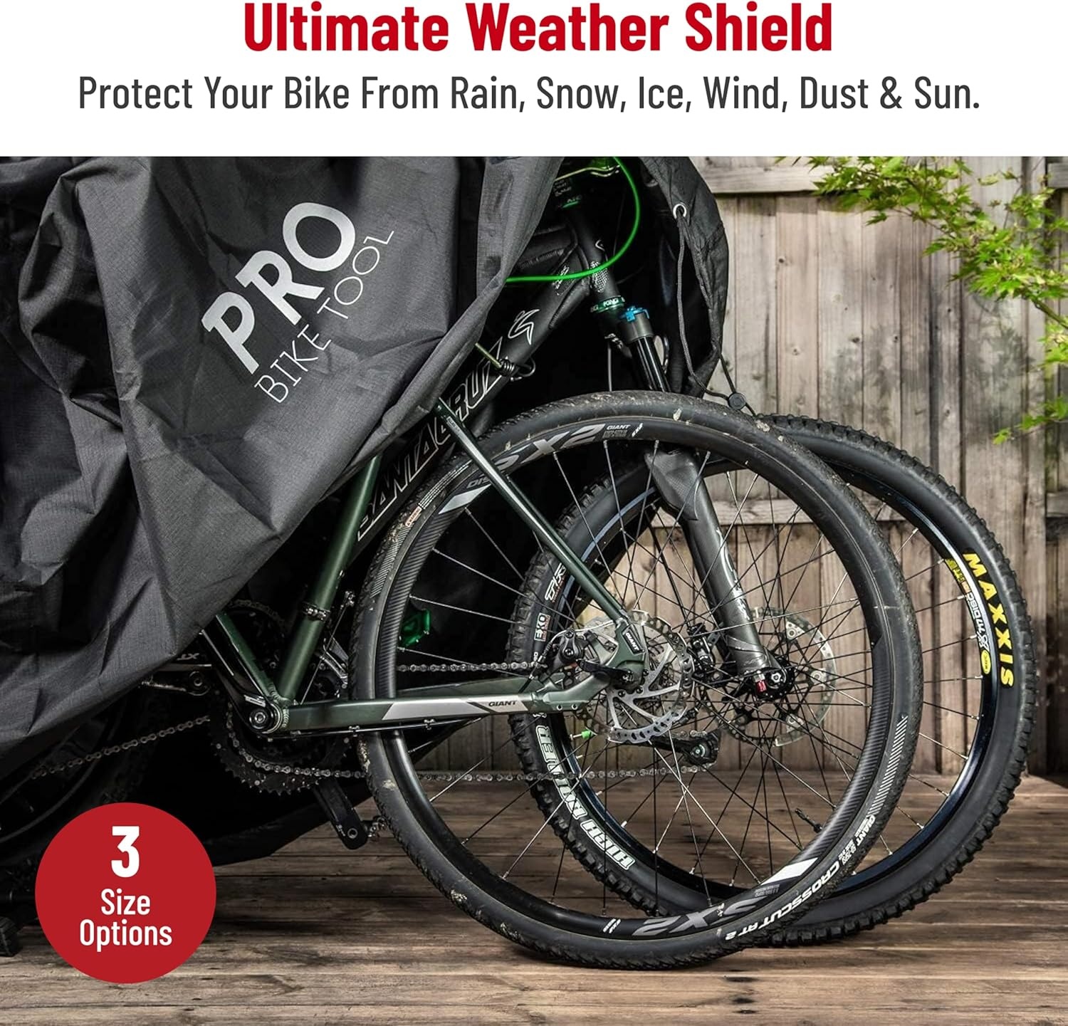 PRO BIKE TOOL Bicycle Cover – Transparent PVC Waterproof Outdoor Bike Cover – Protects from Weather, Dust, Rain, and Scratches – Ideal for Garage with Safety Loops and Storage Bag – 30.3″x81.4″x47.2″(X-Large)