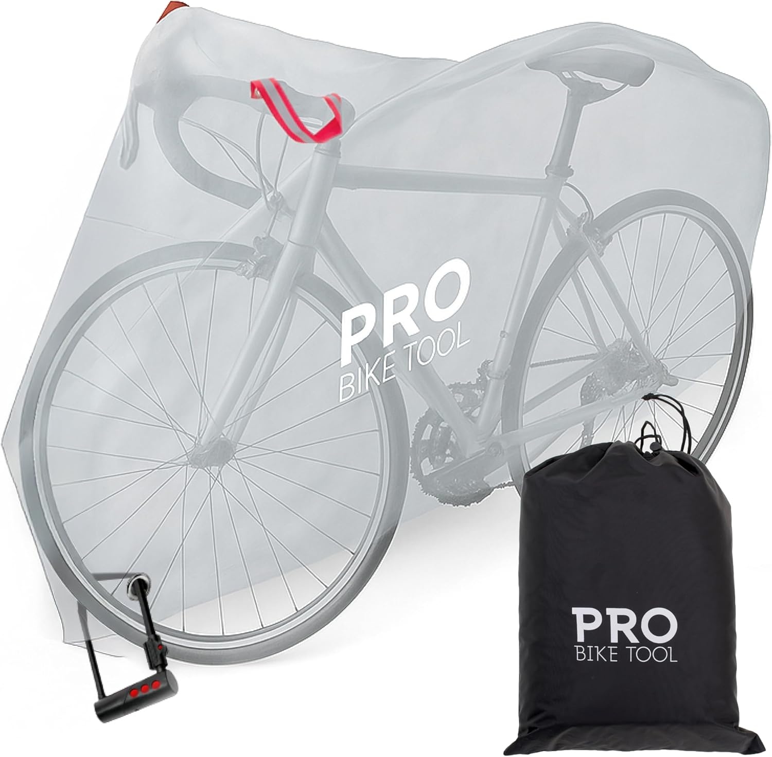 PRO BIKE TOOL Bicycle Cover – Transparent PVC Waterproof Outdoor Bike Cover – Protects from Weather, Dust, Rain, and Scratches – Ideal for Garage with Safety Loops and Storage Bag – 30.3″x81.4″x47.2″(X-Large)