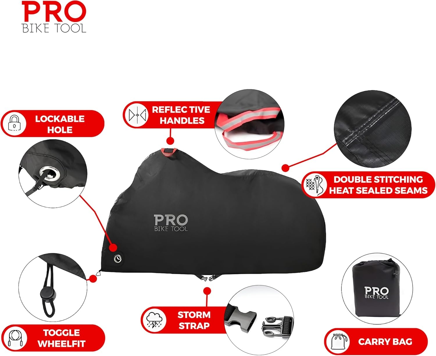 PRO BIKE TOOL Bicycle Cover – Transparent PVC Waterproof Outdoor Bike Cover – Protects from Weather, Dust, Rain, and Scratches – Ideal for Garage with Safety Loops and Storage Bag – 30.3″x81.4″x47.2″(XXL)