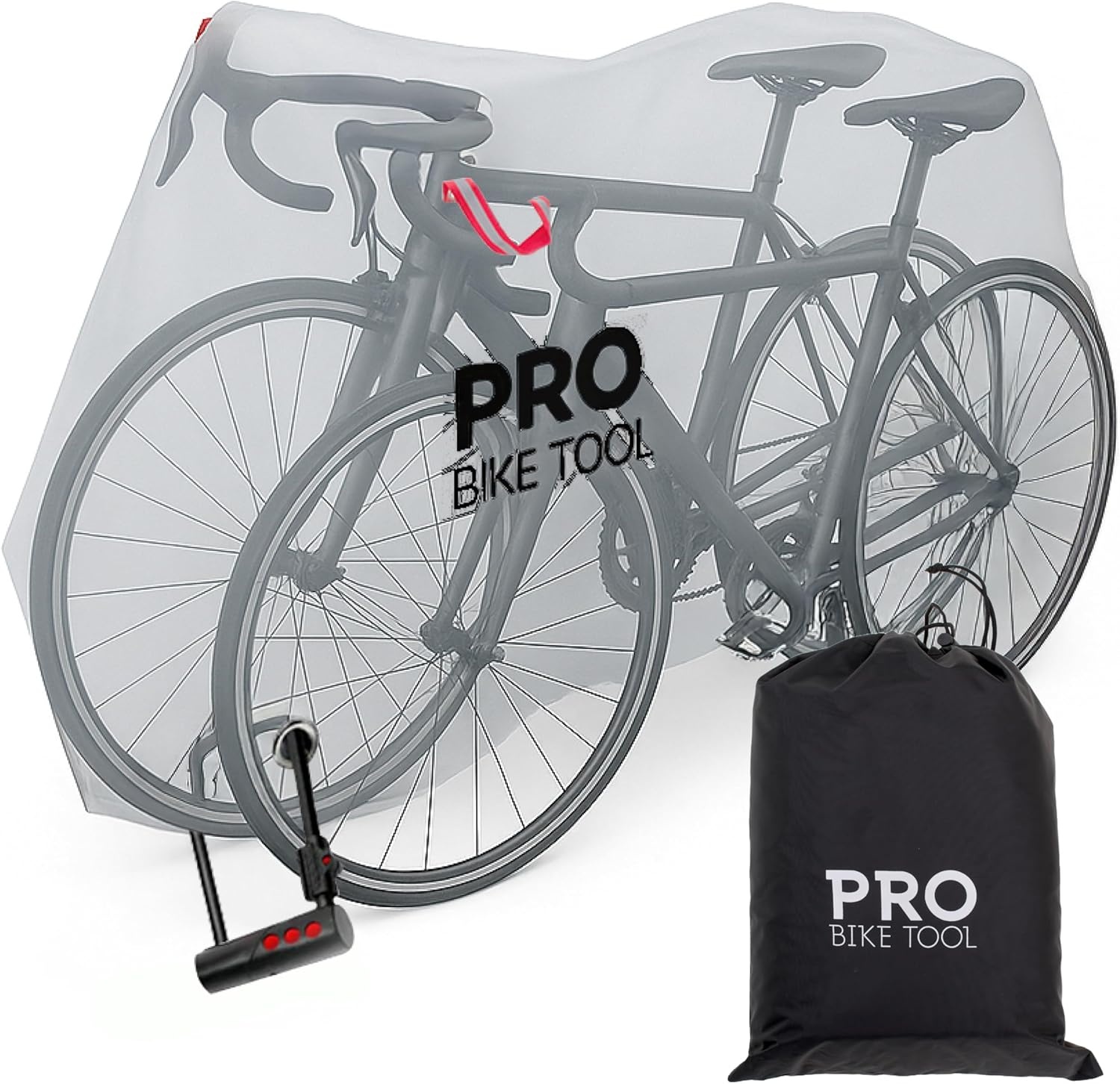 PRO BIKE TOOL Bicycle Cover – Transparent PVC Waterproof Outdoor Bike Cover – Protects from Weather, Dust, Rain, and Scratches – Ideal for Garage with Safety Loops and Storage Bag – 30.3″x81.4″x47.2″(XXL)