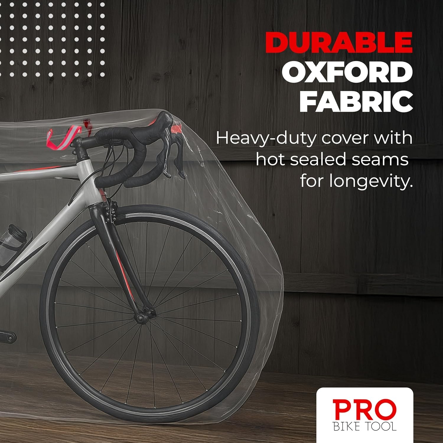 PRO BIKE TOOL Bicycle Cover – Transparent PVC Waterproof Outdoor Bike Cover – Protects from Weather, Dust, Rain, and Scratches – Ideal for Garage with Safety Loops and Storage Bag – 30.3″x81.4″x47.2″(XXL)
