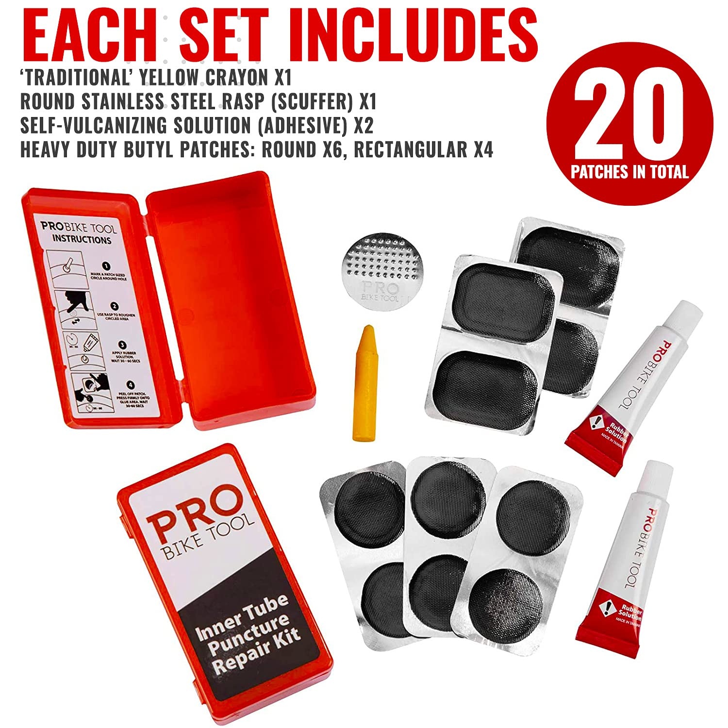 PRO BIKE TOOL Tire Puncture Repair kit – Bike Patch with Glue – Bike Patch – Bike tire Repair kit – Bike Repair kit (Set of 2)