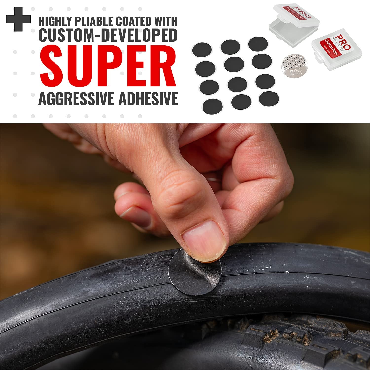 PRO BIKE TOOL Glueless Bike Tire Puncture Repair Patch Kit – 2 Sets Inclus – 24 Patchs Auto-adhésifs Pour la réparation des Chambres à air de vélos – Patches