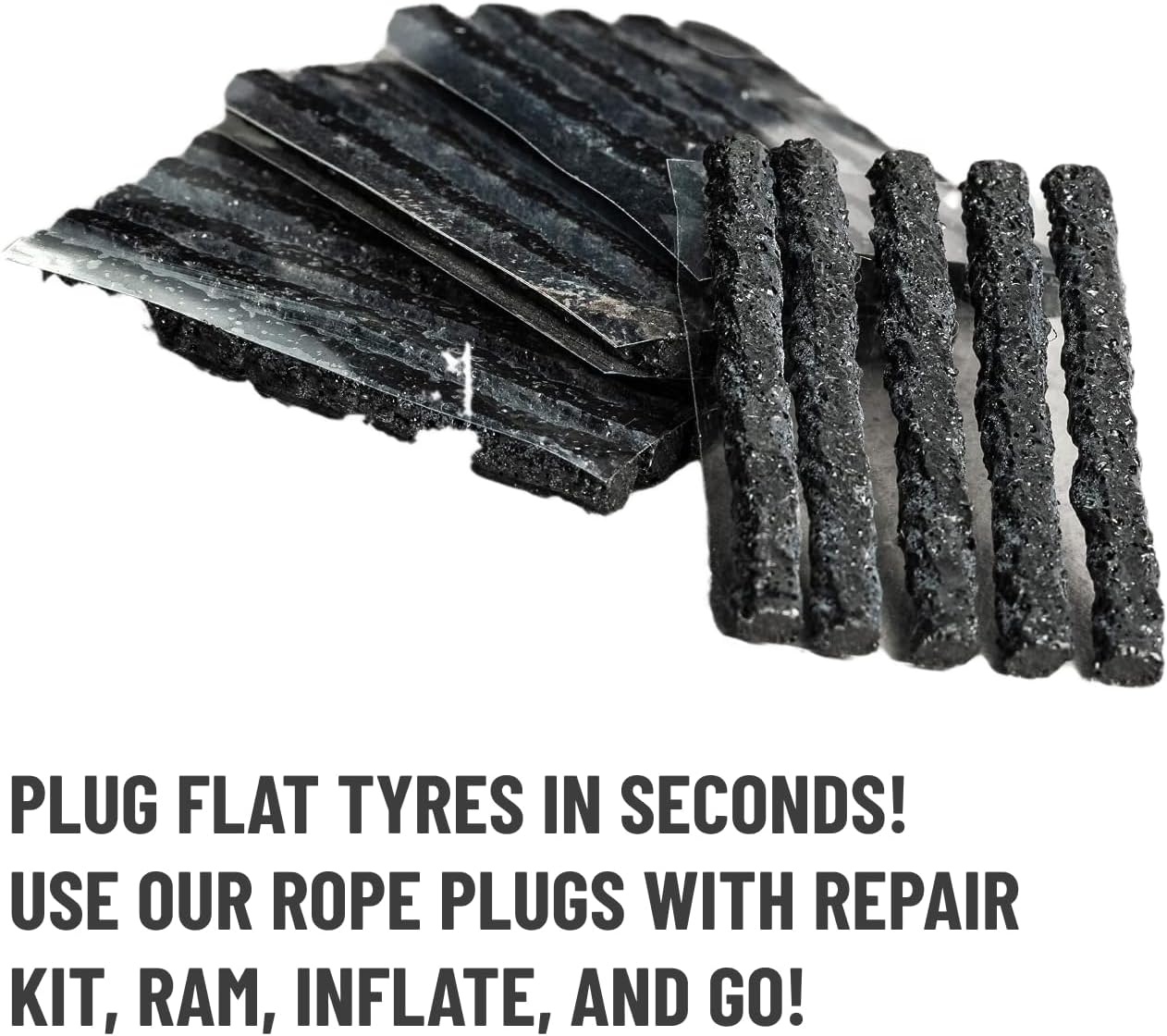 PRO BIKE TOOL Tubeless Tyre Repair Kit for Bicycle Tyres, Pack of 20 Rope Caps – 2 Options – Black or Bacon Plugs for Road and Mountain Bikes