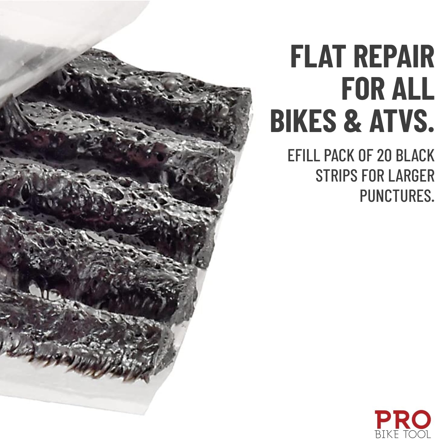 PRO BIKE TOOL Tubeless Tyre Repair Kit for Bicycle Tyres, Pack of 20 Rope Caps – 2 Options – Black or Bacon Plugs for Road and Mountain Bikes