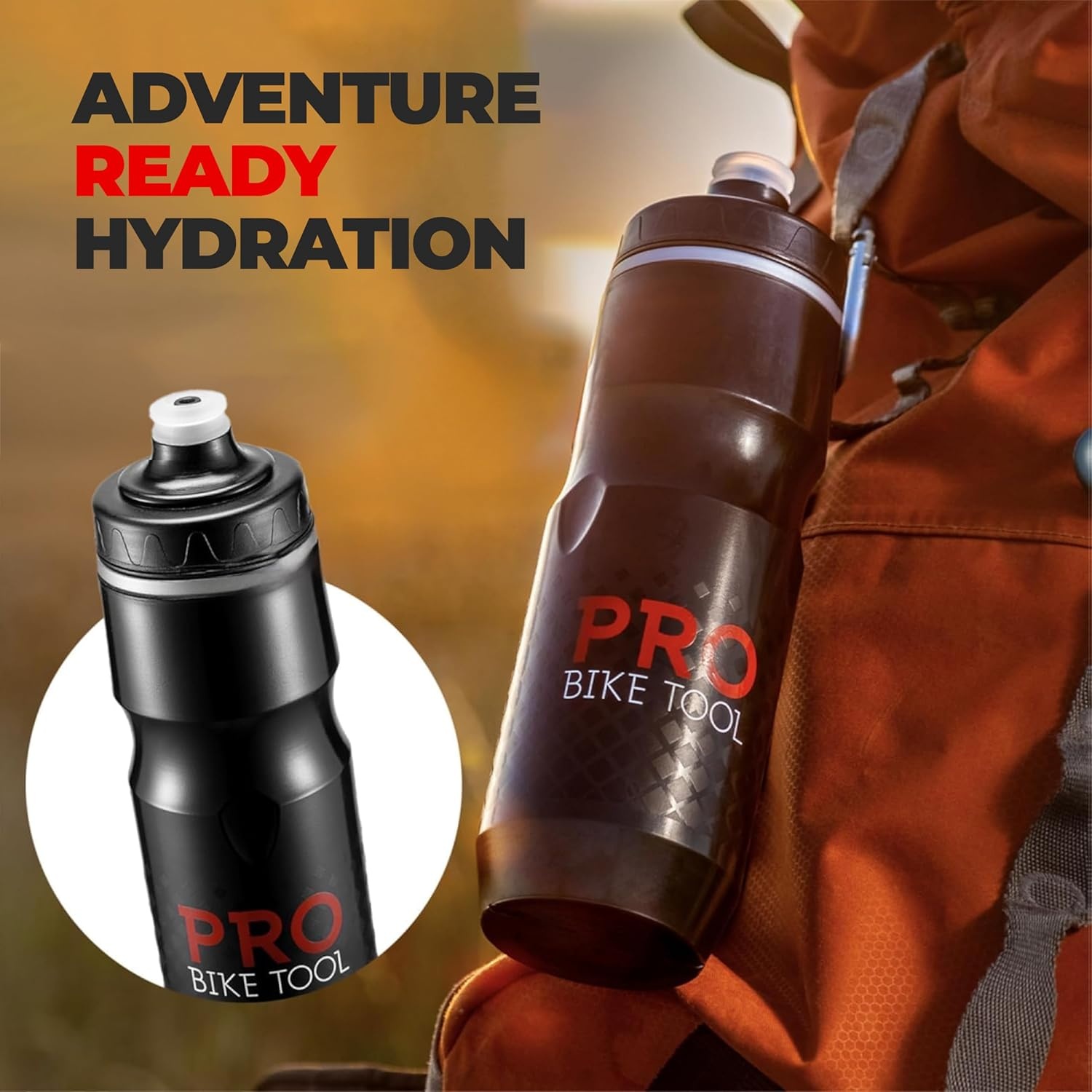 PRO BIKE TOOL Insulated Bike Water Bottle -Bonus Sports Carry Loop – For All Physical Activities & Cycling-Keep Your Drinks Cooler, Longer – 680ml 24oz