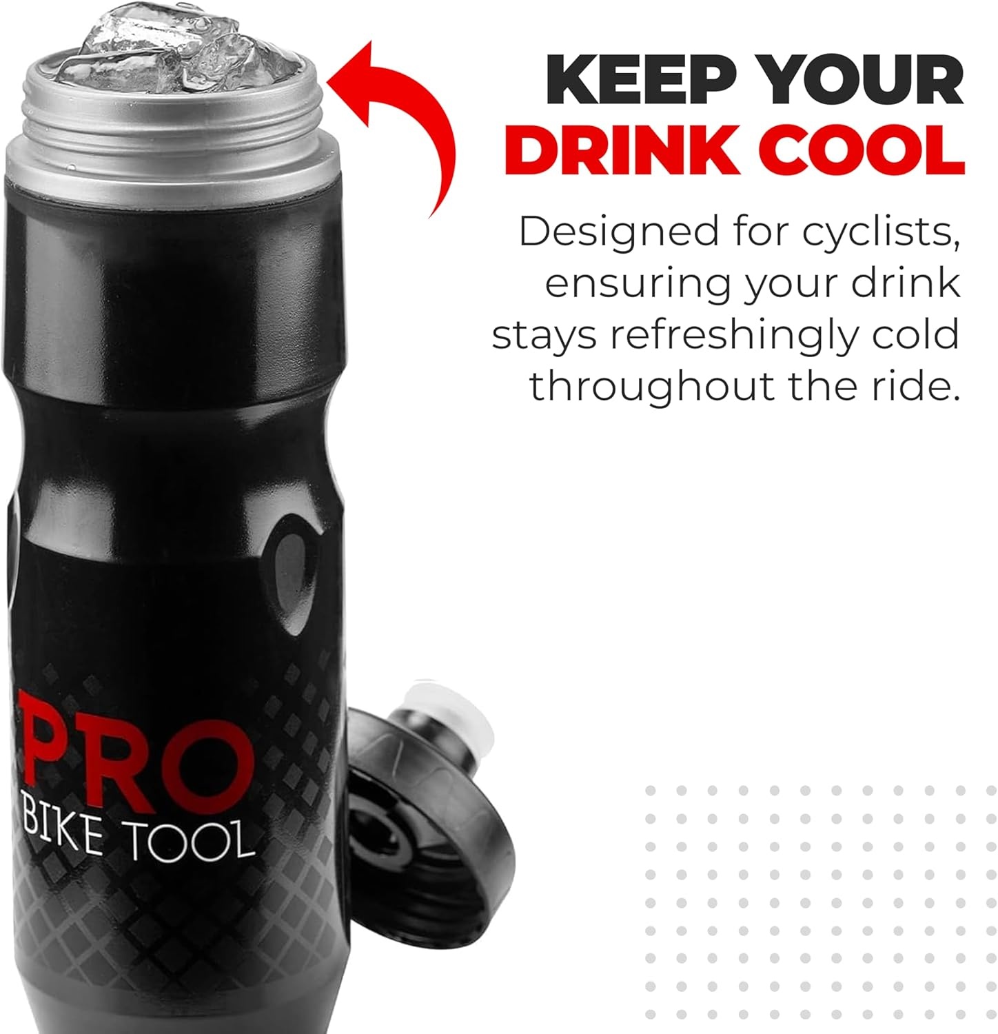 PRO BIKE TOOL Insulated Bike Water Bottle -Bonus Sports Carry Loop – For All Physical Activities & Cycling-Keep Your Drinks Cooler, Longer – 680ml 24oz