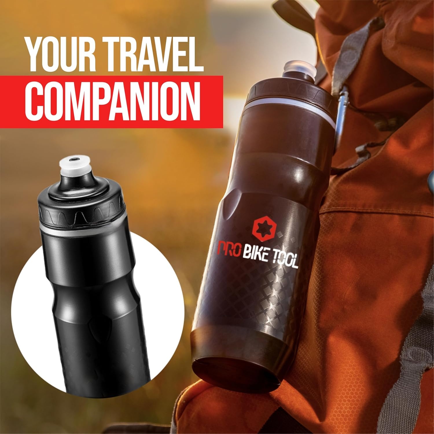 PRO BIKE TOOL Insulated Bike Water Bottle -Bonus Sports Carry Loop – For All Physical Activities & Cycling-Keep Your Drinks Cooler, Longer – 680ml 24oz